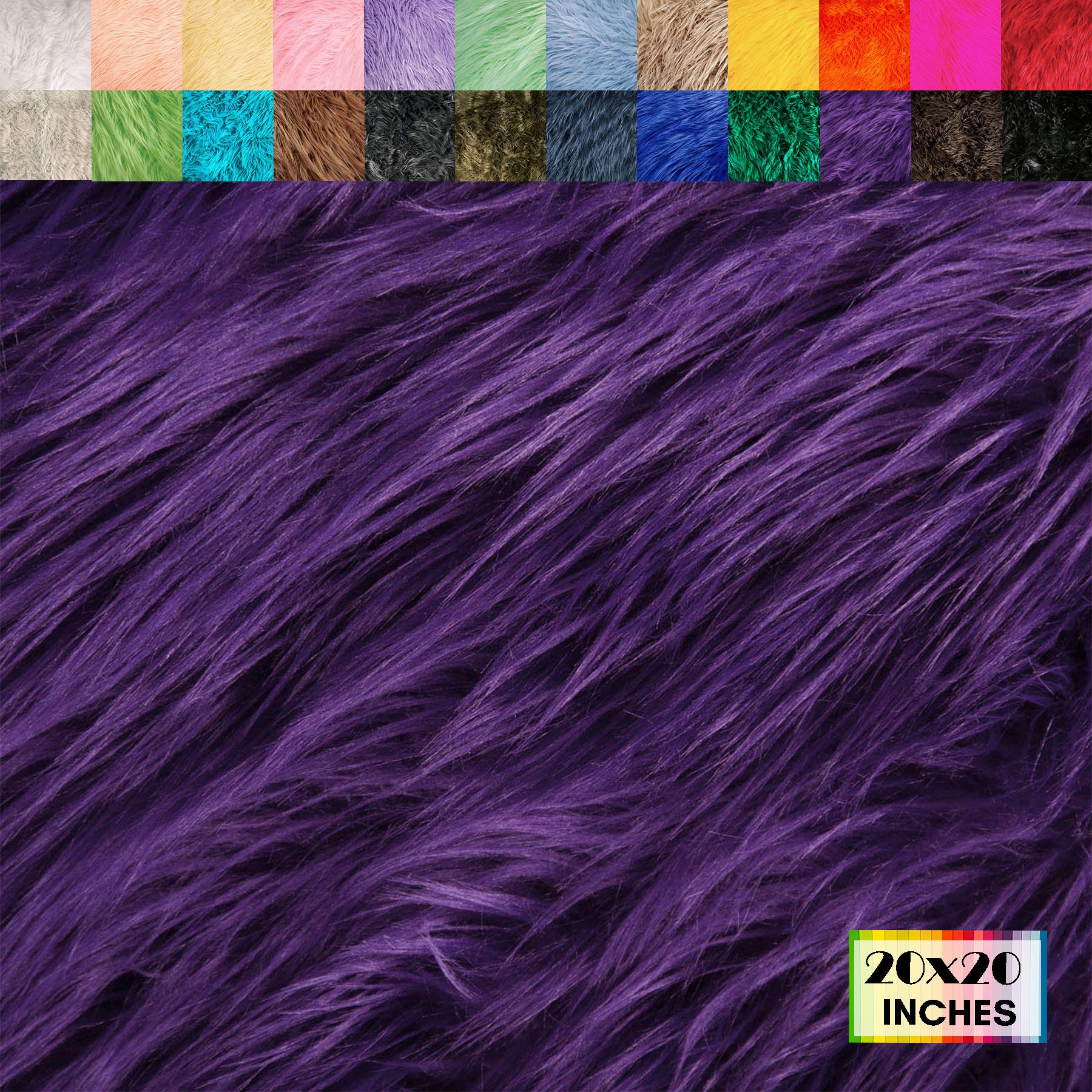 FabricLA Shaggy Faux Fur Square - 20" X 20" Inches Pre-Cut - Use Fake Fur Fabric for DIY, Craft Fur Decoration, Fashion Accessory, Gnome, Hobby - Purple Fur Fabric