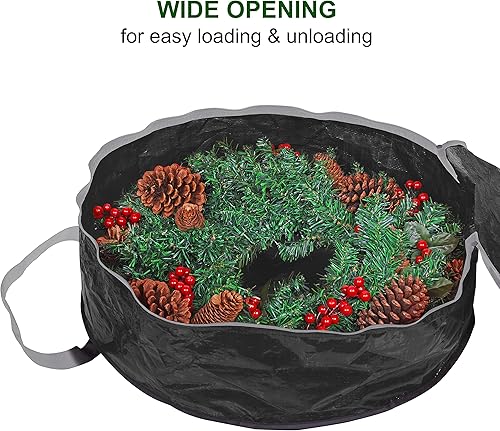 Miniatura 5 de ProPik Bolsa de almacenamiento para corona de Navidad de 30 pulgadas, contenedor navideño con material resistente a desgarros, con asas resistentes
