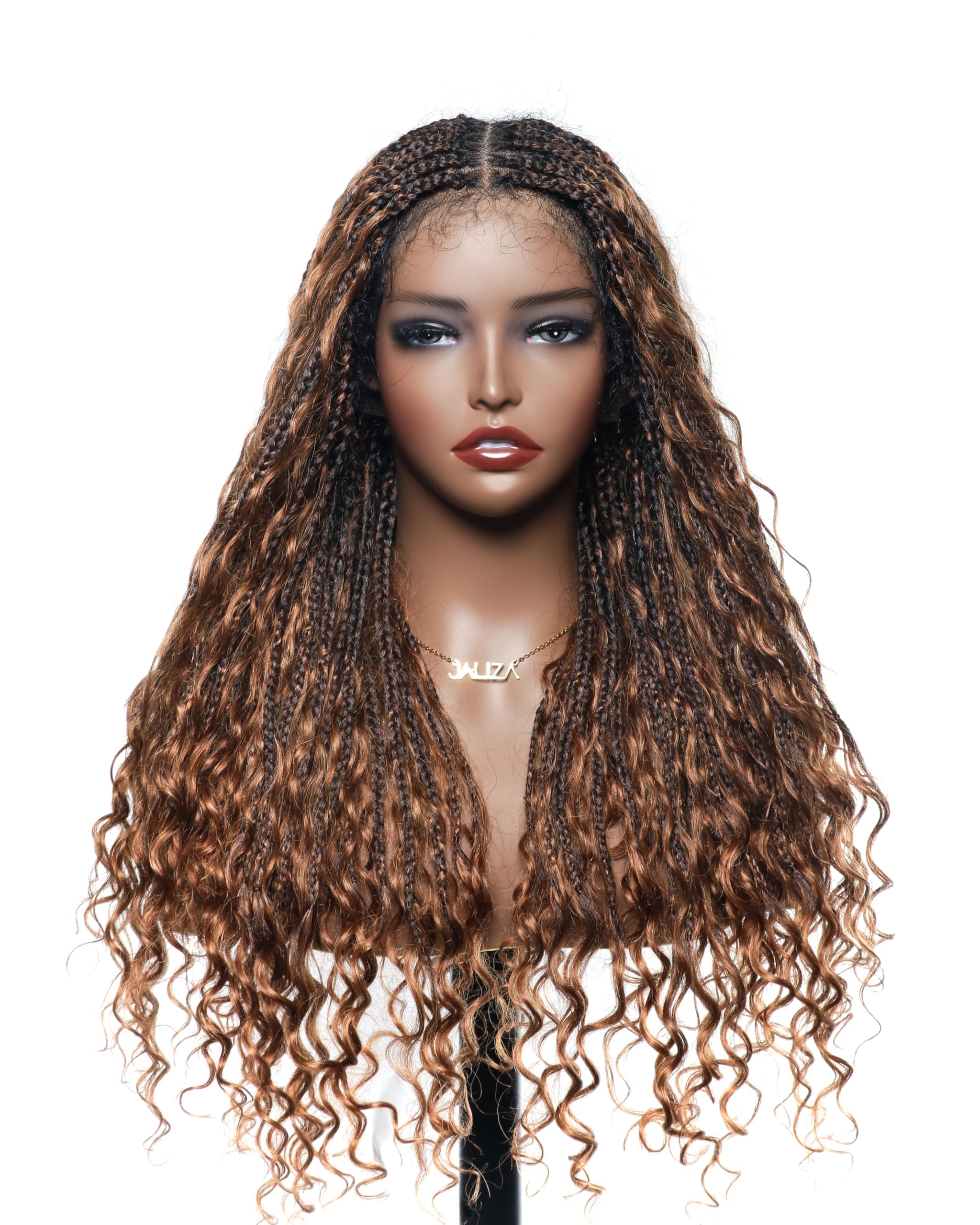 JALIZA 24" Boho Braided Wigs Human Hair Curls 121 Small Box Braids - 1B/30