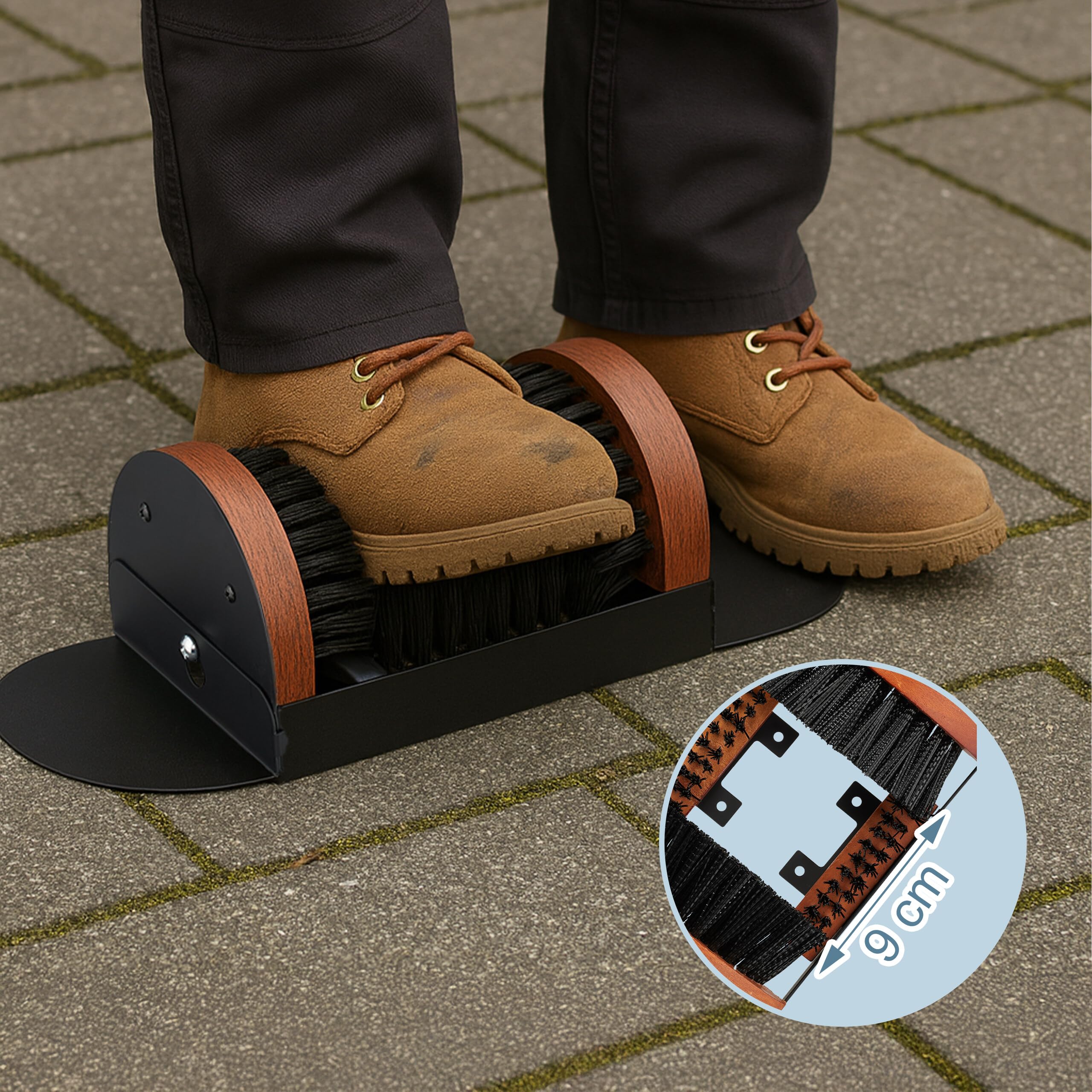 Relaxdays Pulisci Scarpe Ingresso con 3 Spazzole, Pulizia Sneaker e Suola Stivali, Tappetino Esterni, Setole, Marrone