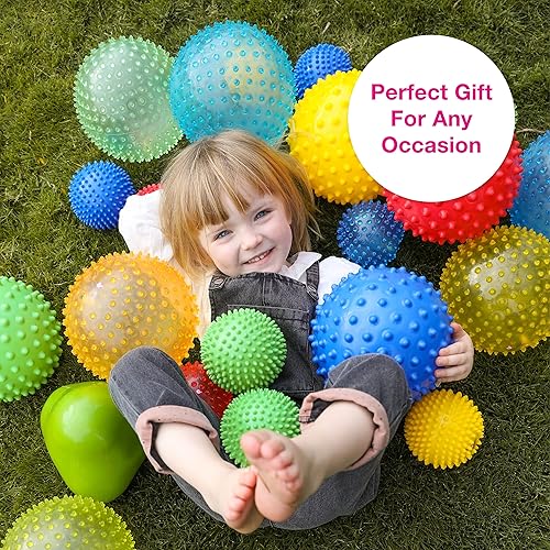 Miniatura 8 de Edushape Colorbits - Pelota sensorial para bebé, juego de 2 bolas de bebé transparentes desinfladas con puntas brillantes en el interior, gran