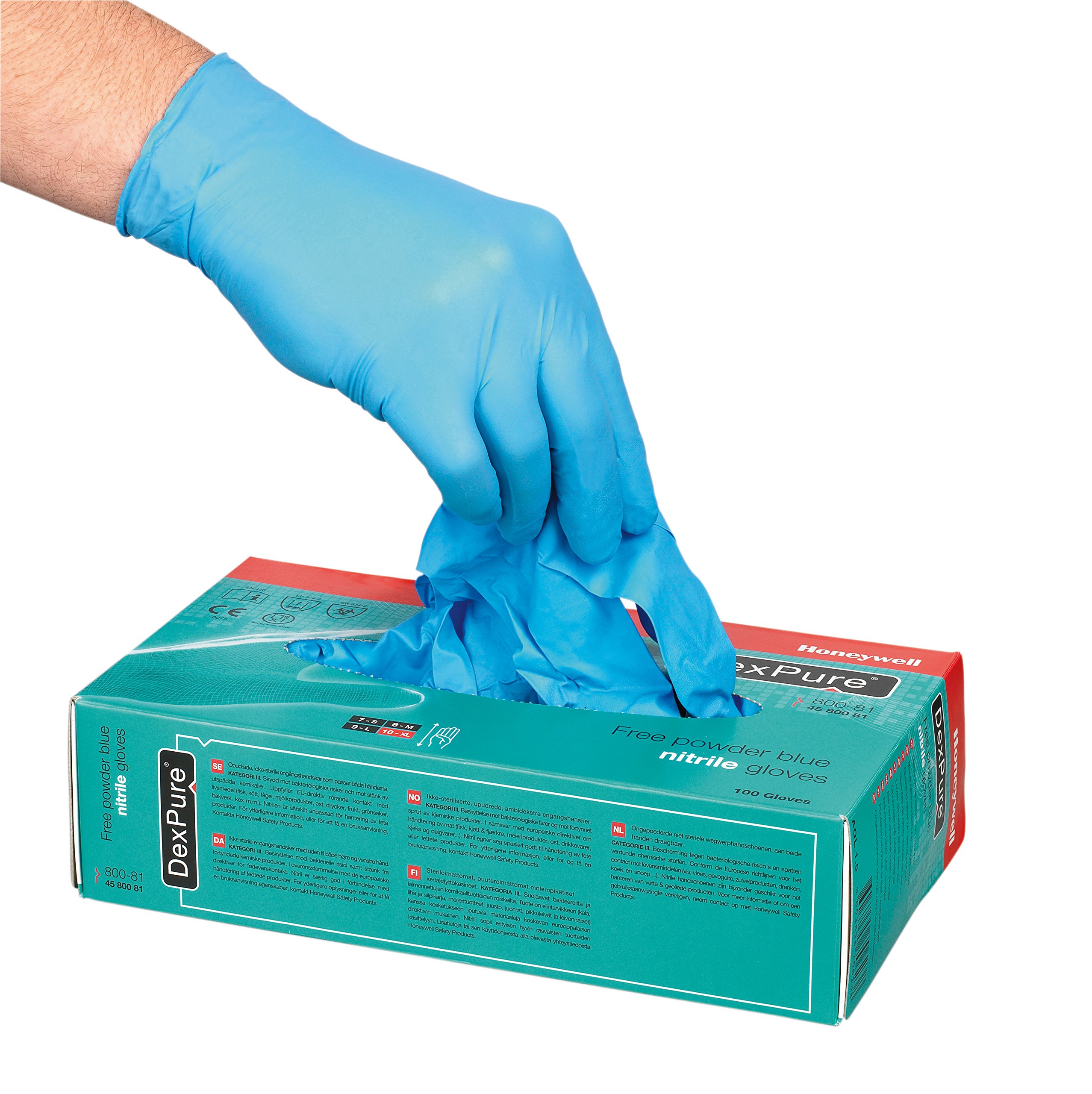 Honeywell DexPure 801-95 Guanti In Nitrile Blu Taglia 7 (S) - Uso Alimentare, 50 Pezzi (25 Paia)