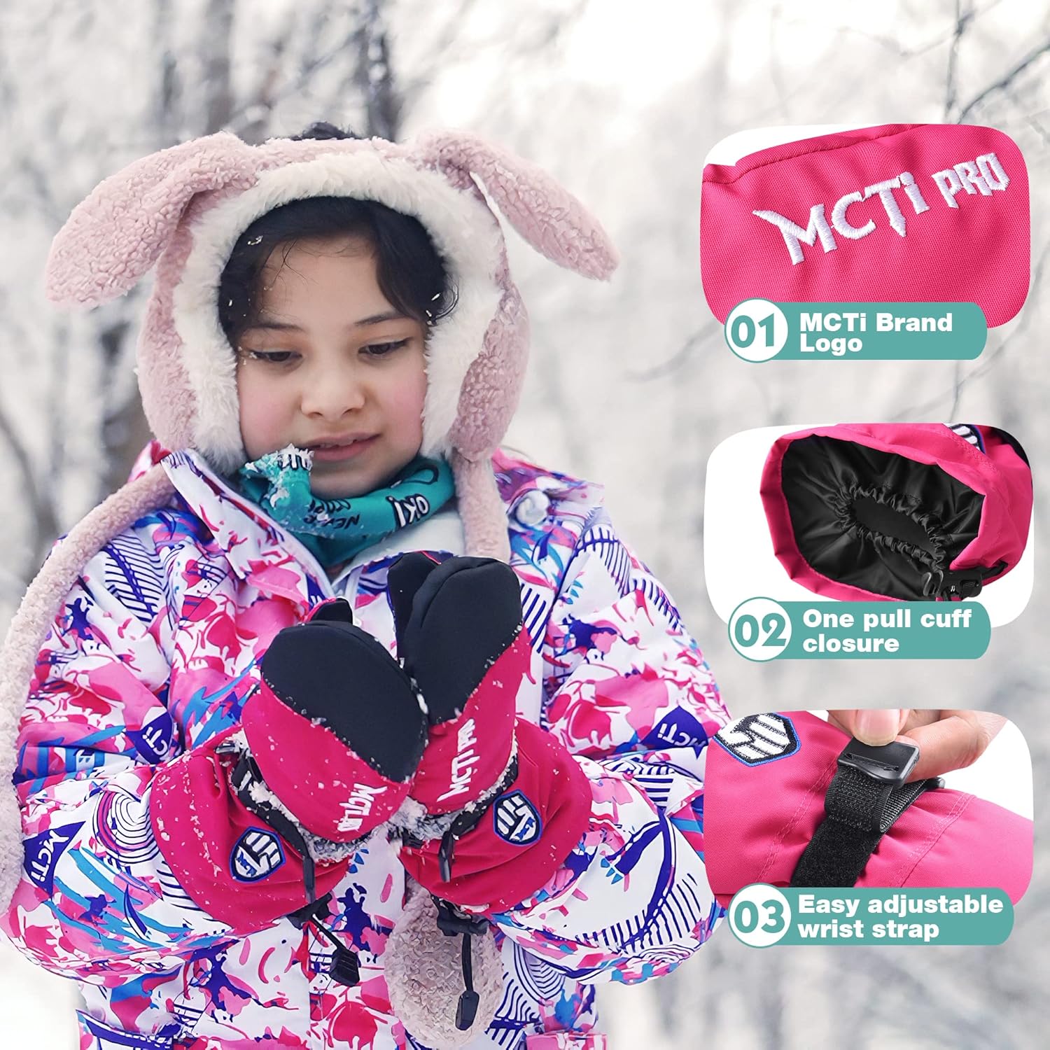 MCTi Kids Mittens Waterproof Winter Ski Warm Sherpa Fleece Lined Removable Insert - Image 5
