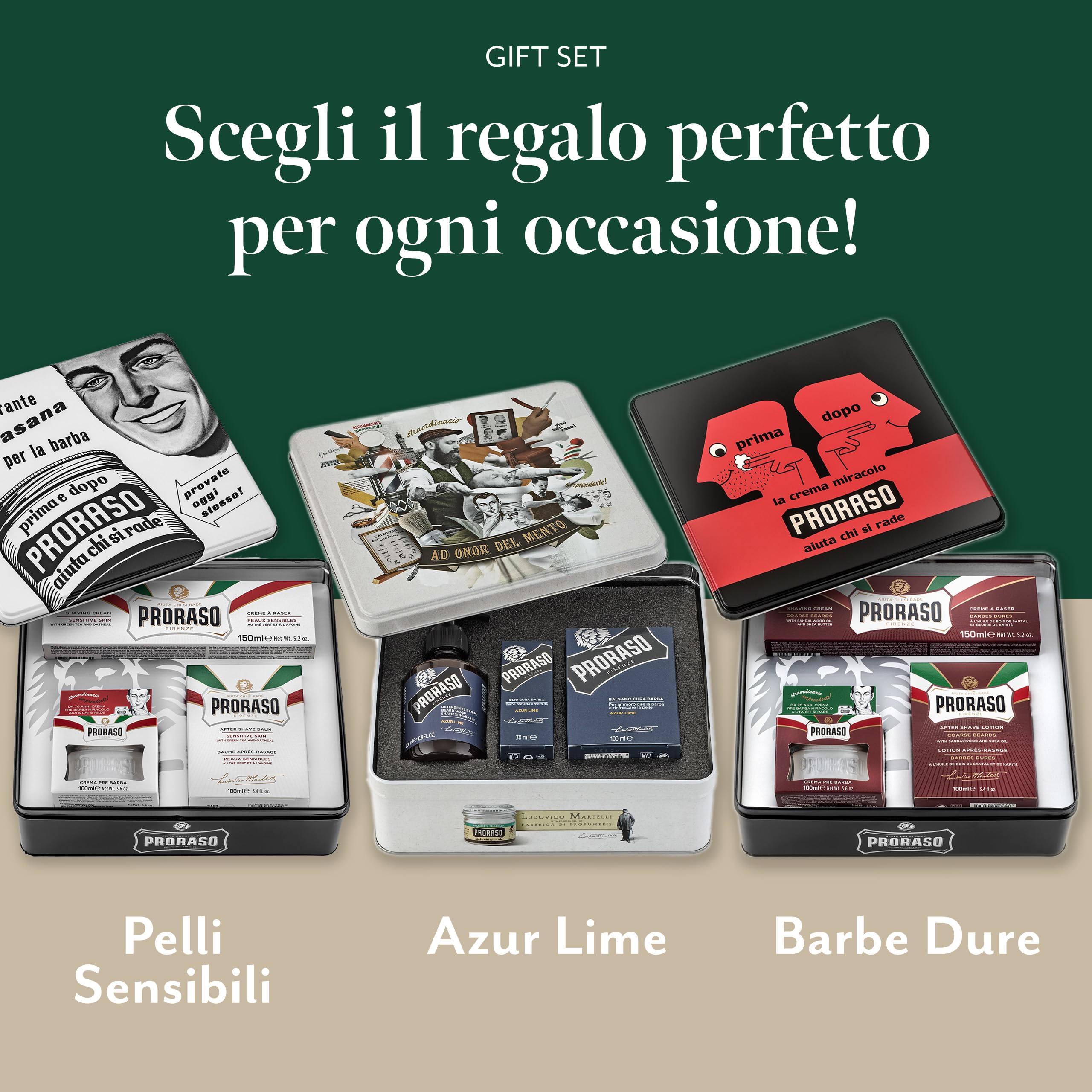 Proraso Set Barba Azur Lime, Set regalo uomo con Detergente Barba 200 ml, Olio Cura Barba 30 ml e Balsamo Cura Barba 100 ml, Cofanetto regalo uomo per la barba, Set regalo natale Made in Italy