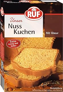 RUF Nusskuchen, Backmischung mit schneller und einfacher Zubereitung, nussig und locker mit Glasur, als Grundlage für Rüblikuchen, vegan, 1 x 520g