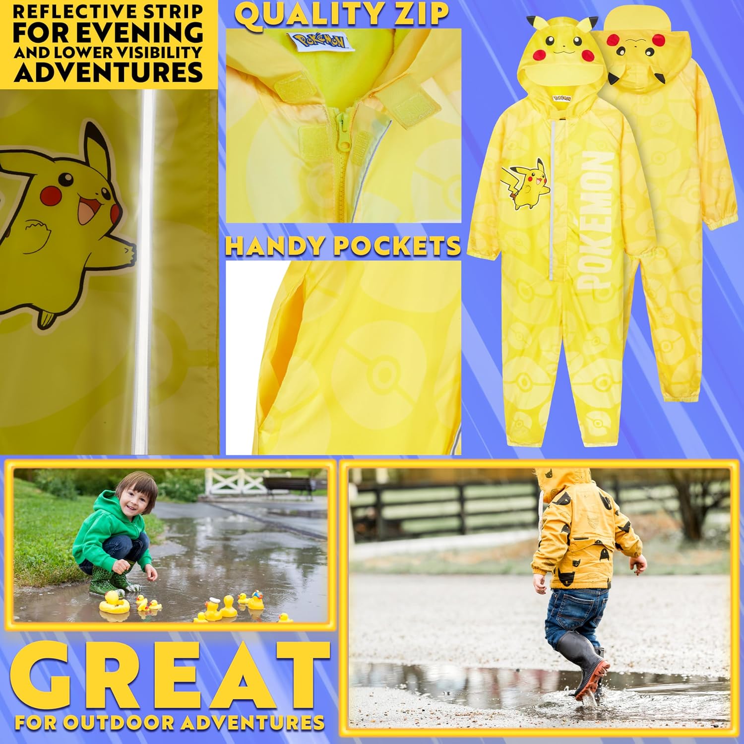 Get Trend Rain Suit for Boys, Hooded Fleece Lined Waterproof Kids Rain Coat, Outdoor Fishing Hiking Overalls, Gifts for Boys