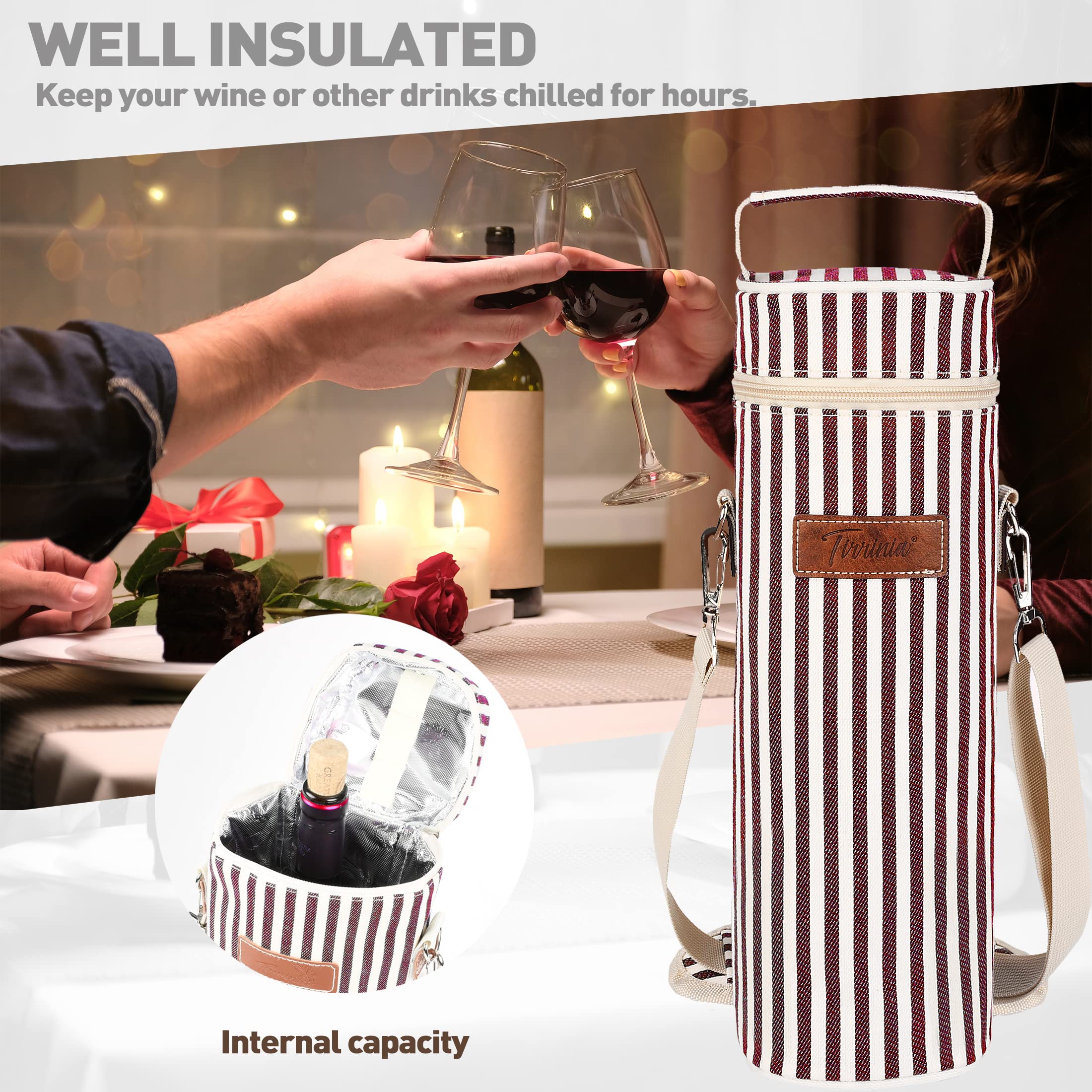 Kato Tirrnia - Borsa per il vino isolata con tracolla, per feste picniche, BYOB, ristorante, 10 x 34 cm