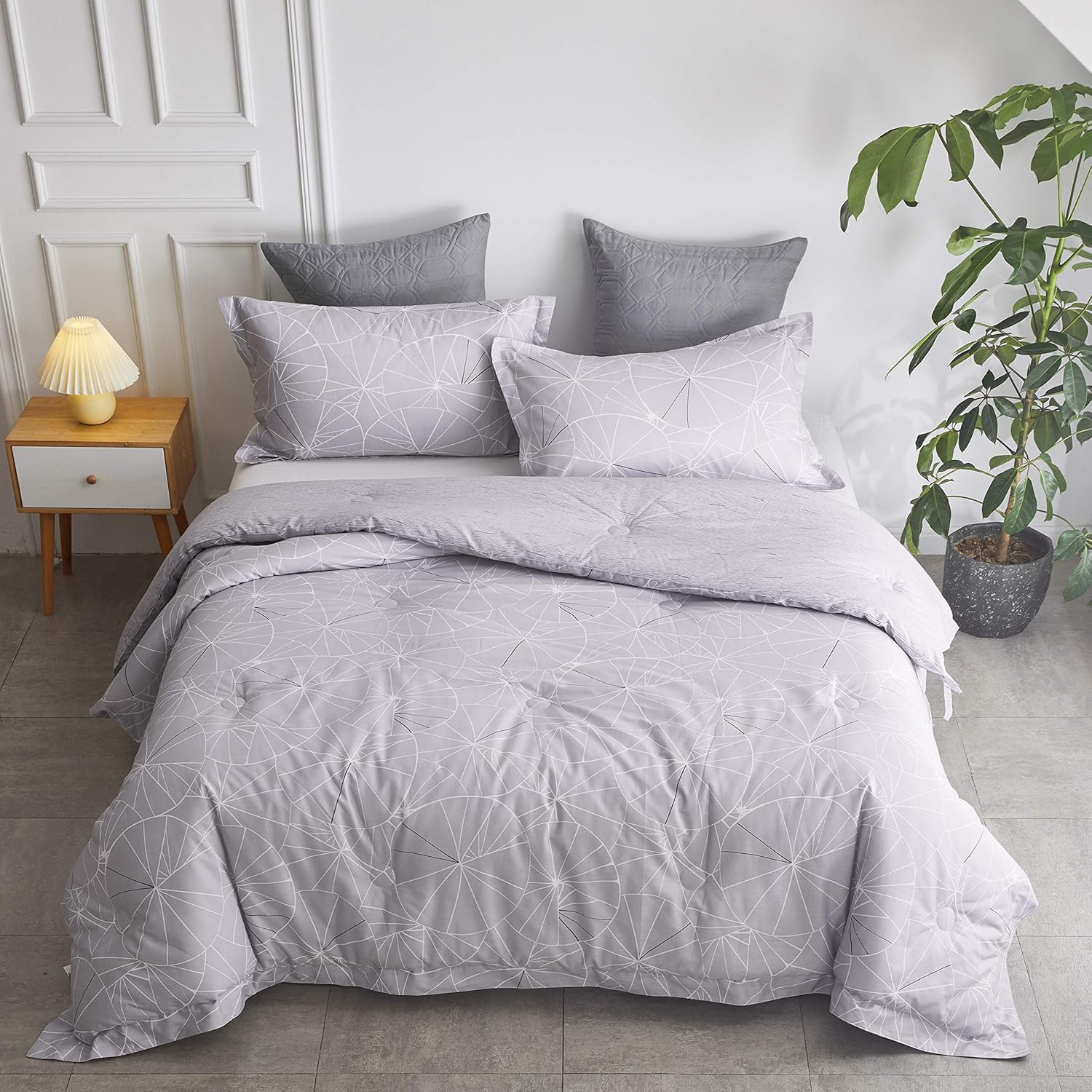 J-HOME COLLECTION 100% Cotton Percale Comforter L Style Reversible Design All Season Bedding Set, Matching Shams - Down Alternative Comforter Set - All Season Comforter Set (Grey, Full/Queen): Home & Kitchen