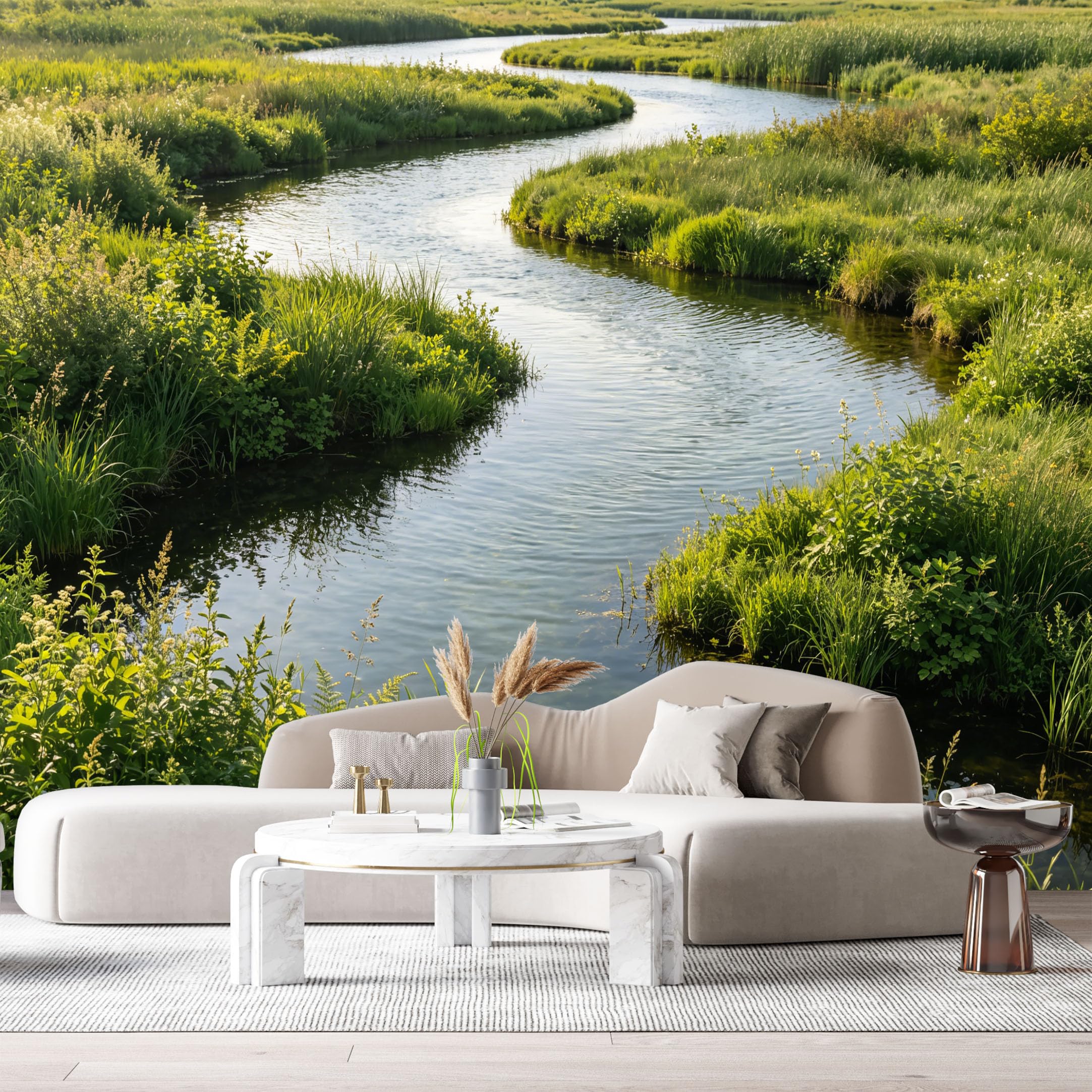 Custom Size Wall Murals Serene River Landscape Botanical Green Wetland SelfAdhesive Wall Fabric Removable Large Wallpaper for Photo Living Room