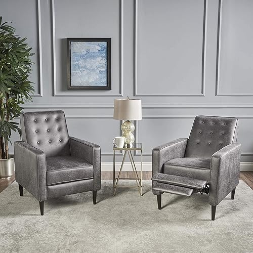 Miniatura 34 de GDFStudio Macedonia - Sillón reclinable de tela con respaldo copetudo, moderno Gris,azul (Muted Blue),Verde apagado/Espresso oscuro,Morado