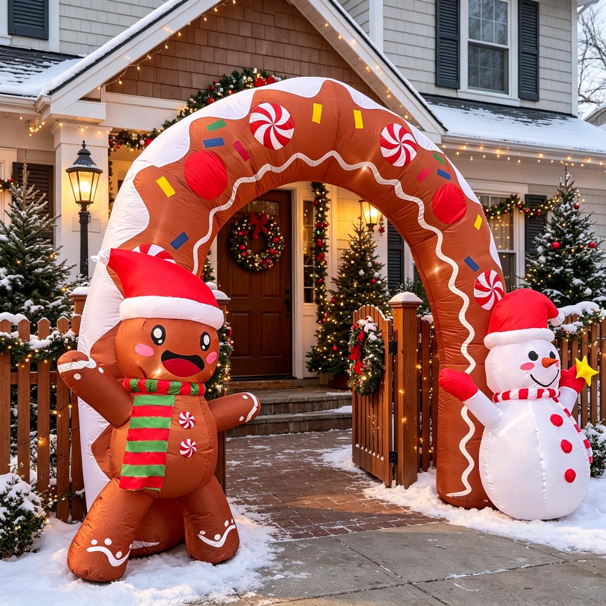 Arche gonflable de 3 m avec bonhomme en pain d'épice et bonhomme de neige