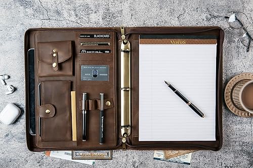 Miniatura 5 de DUKE&COW Cartera de cuero con carpeta de 3 anillos, carpeta personalizada con cremallera, organizador de carpetas grabadas, regalo personalizado