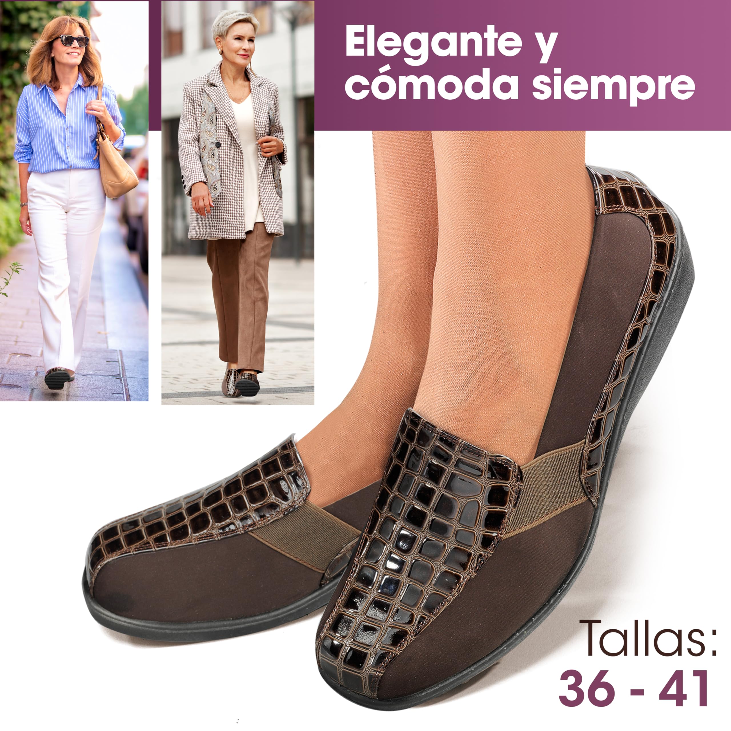 GALERIA DEL COLECCIONISTA Damenschuhe mit hohem Komfort, extra breite Passform, einfach anzuziehen: verstellbar, Innensohle aus Leder, rutschfeste Sohle, bequemer Keilabsatz: flexibel und elegant