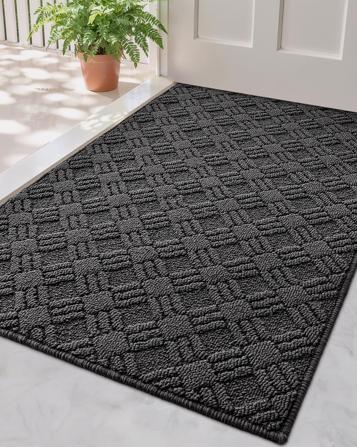 LUMI Indoor Door Mat, Absorbent Non-Slip Thin Doormat, Washable Door Mats, Woven Pattern Inside Floor Mat, Ideal for Entryway, Front Door, Home Decor,