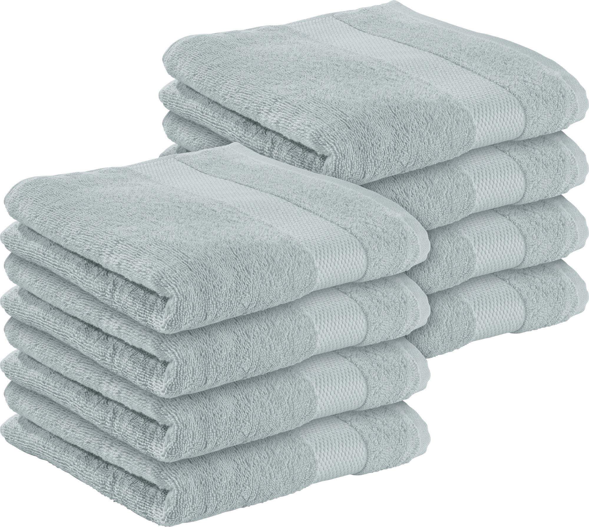 Erwin Müller Duschtuch 8er-Pack, Serie Sindelfingen, 100% Baumwolle hellgrau Größe 70x140 cm - Kochfest und trocknergeeignet, praktisch durch beidseitige Schlaufen zum Aufhängen