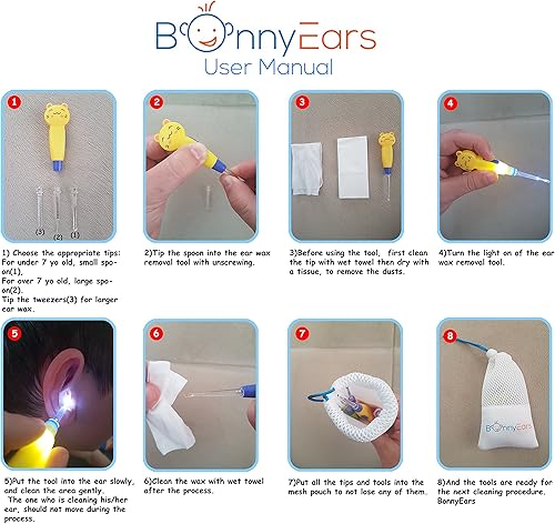 Miniatura 6 de BonnyEars - Herramienta de eliminación de cera de oído con luz LED para niños pequeños, bebés, bebés y adultos | Kit removedor de cera de oídos de