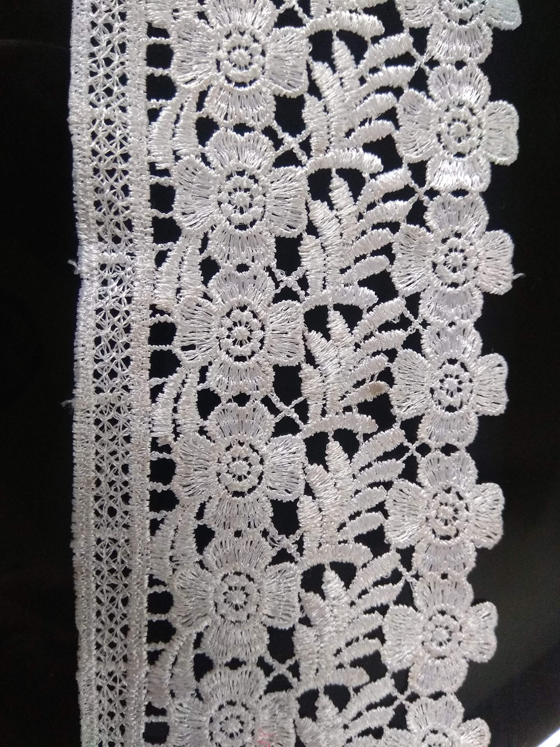 Aarushi Creations White Crochet Lace 3.5 Inch Wide Flowers And Leaves Frocks,Dresses,Curtains,Decoration 3 Meters 1
