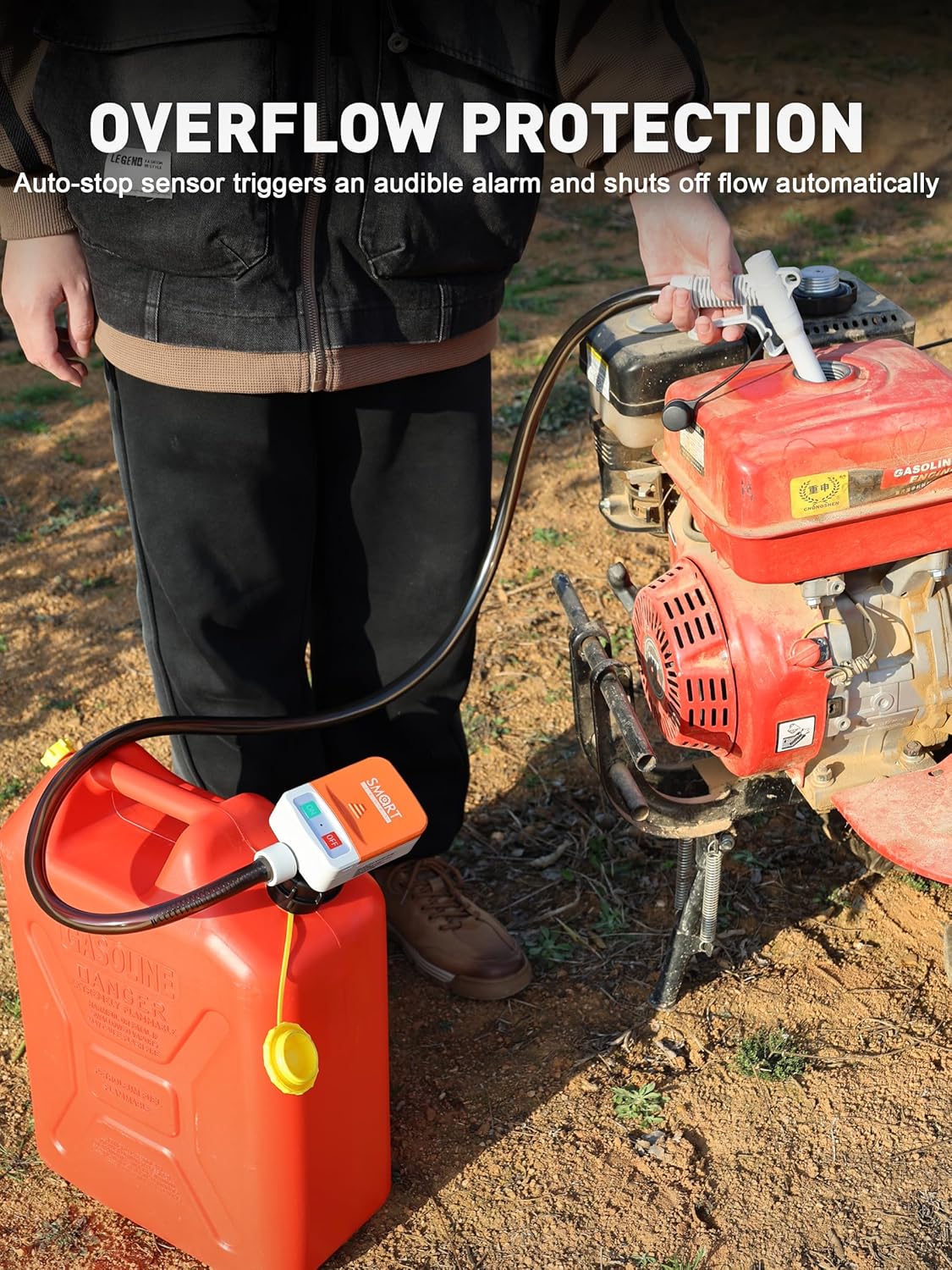 SMART JERRY - Fuel Transfer Pump Battery Powered, Cordless Gas Pump for Gas Can, Electric Gasoline Transfer Pump w/ 3.5 GPM High Flow | Dual Power: 4xAA or Type-C | Auto-stop & Universal Fit Design