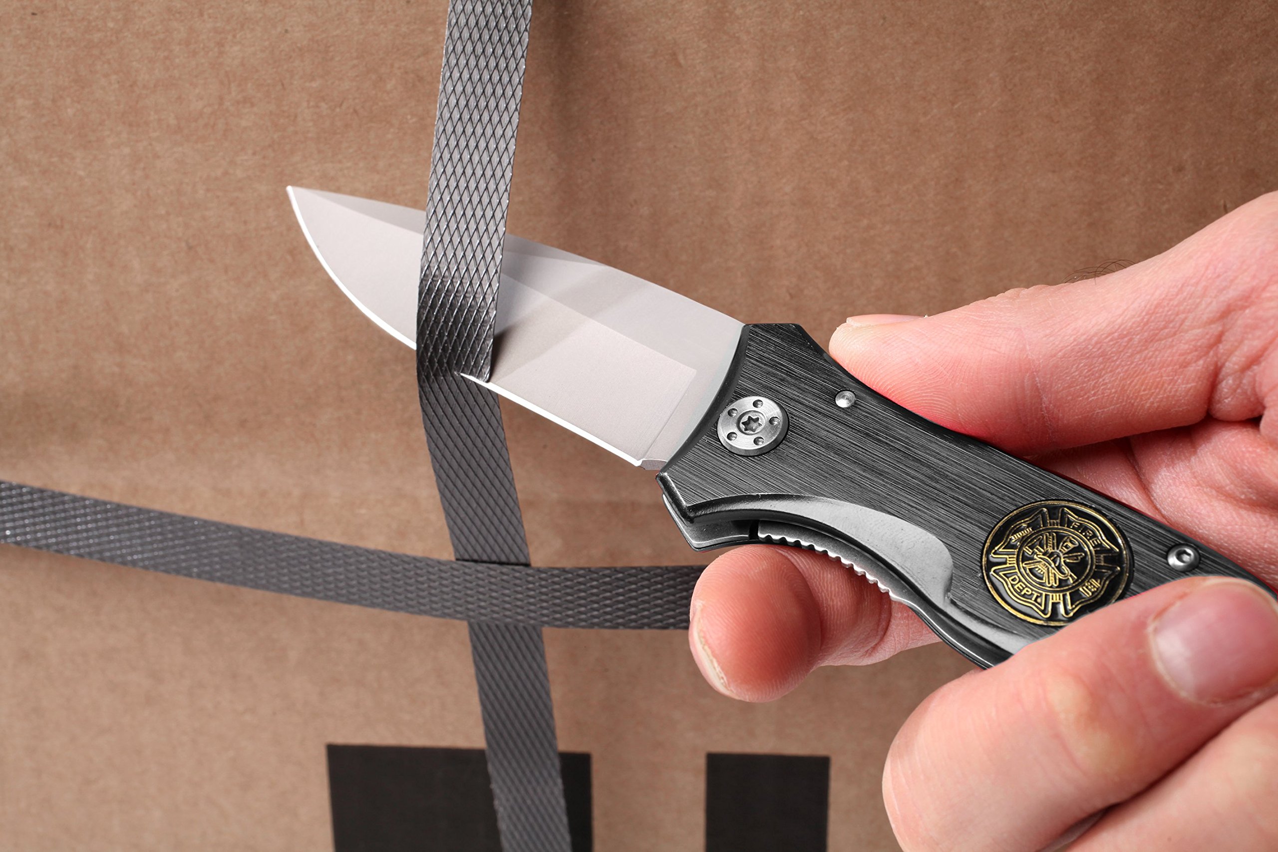 kwb cuchillo de rescate con cortador de cinturón y rompecristales, extra afilado, cuchillo de emergencia con hoja de 90 mm