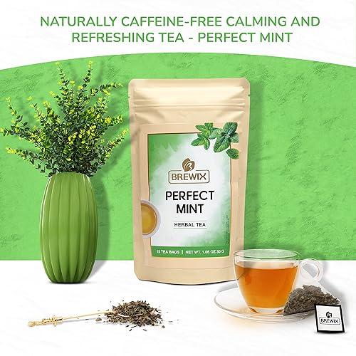 Vista 192 de BREWIX Bolsas de té de albahaca sagrada (15 bolsas de té piramidales) Camiseta con hojas de tulsi y manzanilla Sin cafeína, té de hierbas