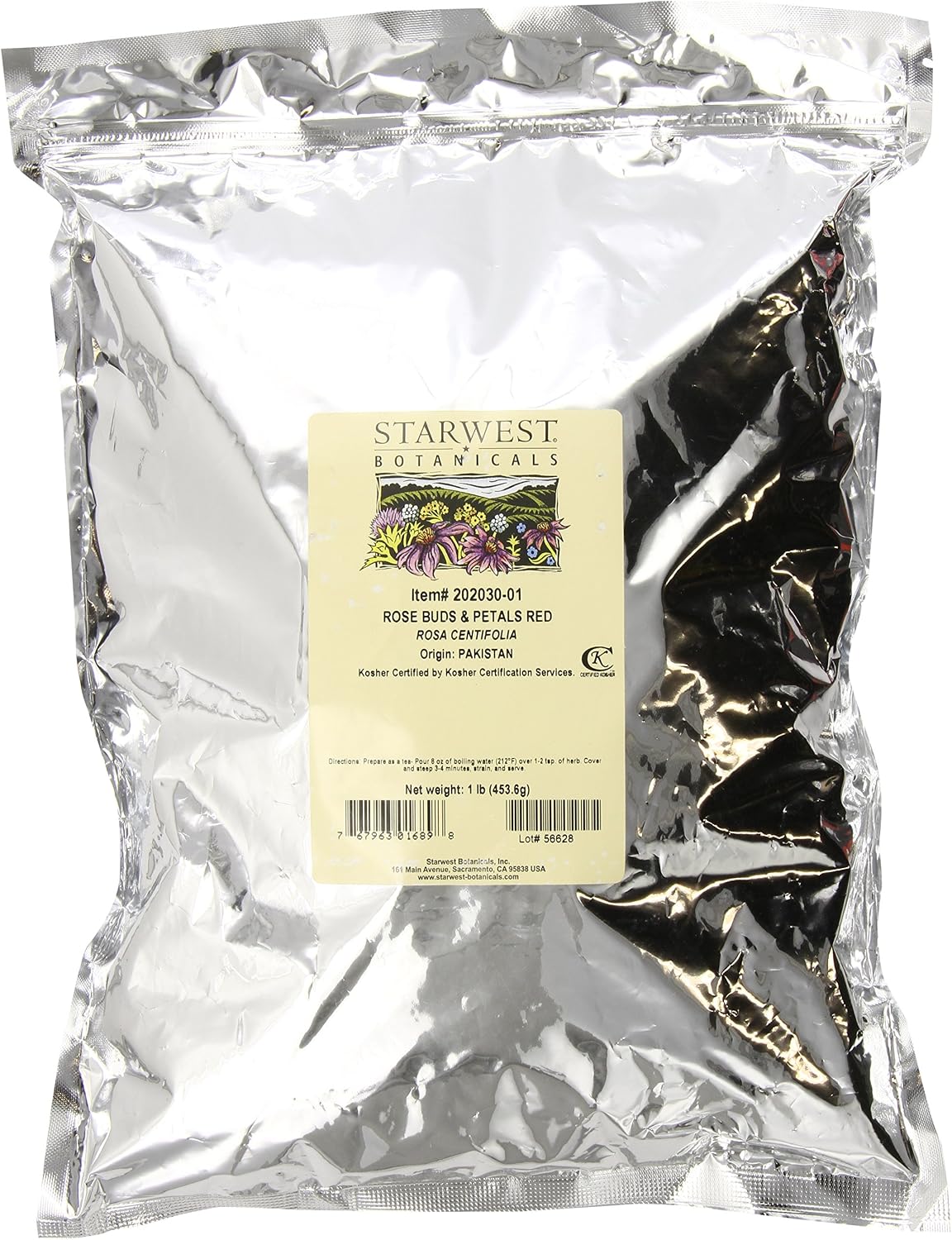 Starwest Botanicals Red Rose Buds and Petals, 1 Pound