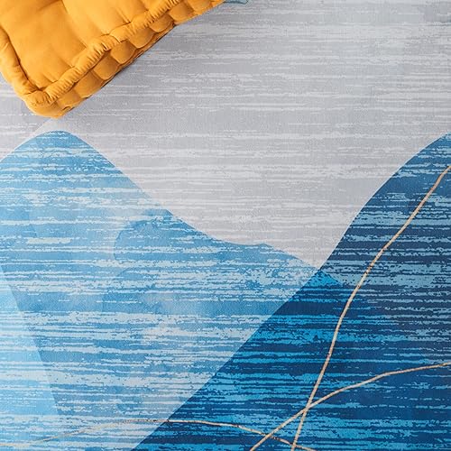 Miniatura 8 de SAFAVIEH Alfombra lavable Tacoma cuadrada de 6 pies, color azul y dorado, antideslizante y fácil limpieza, ideal para sala de estar, dormitorio,