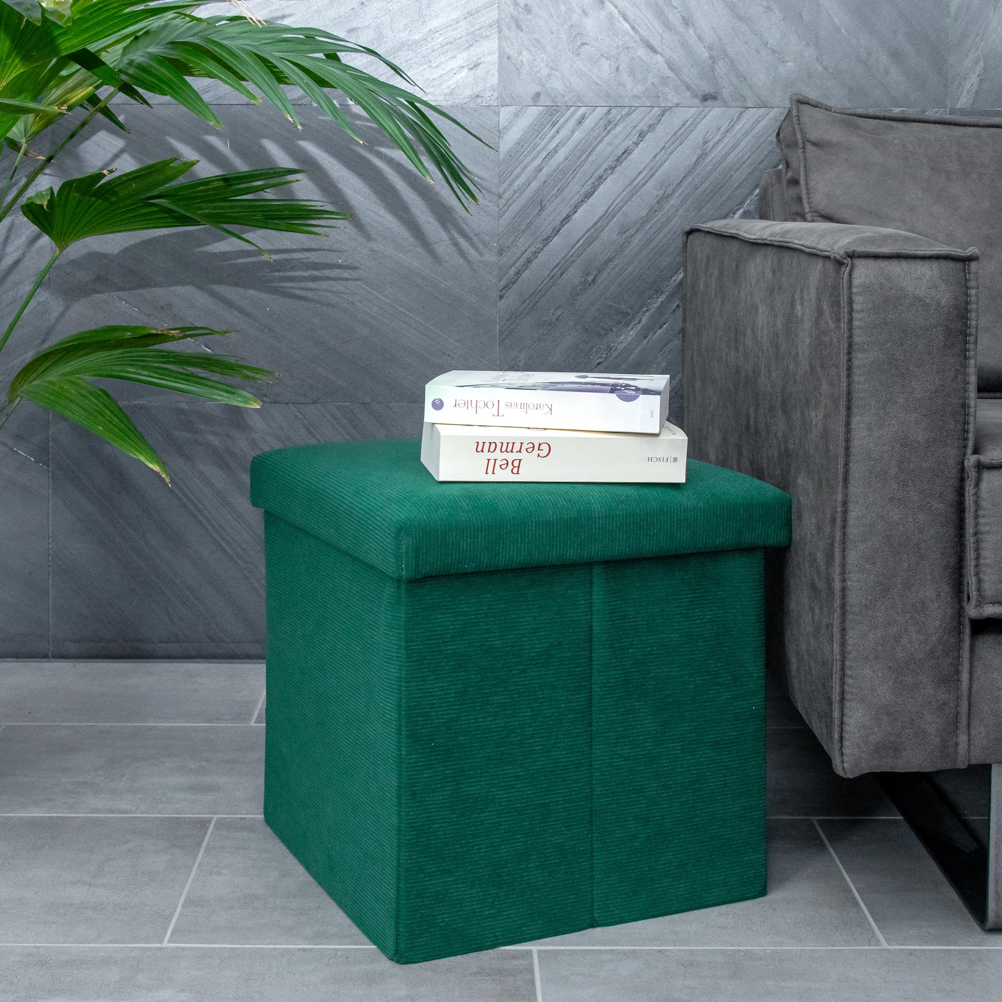 INTIRILIFE Faltbarer Sitzhocker Cord Schwarz - 38x38x38 Cm, Mit Stauraum, Sitzwürfel Für Wohnzimmer & Gäste