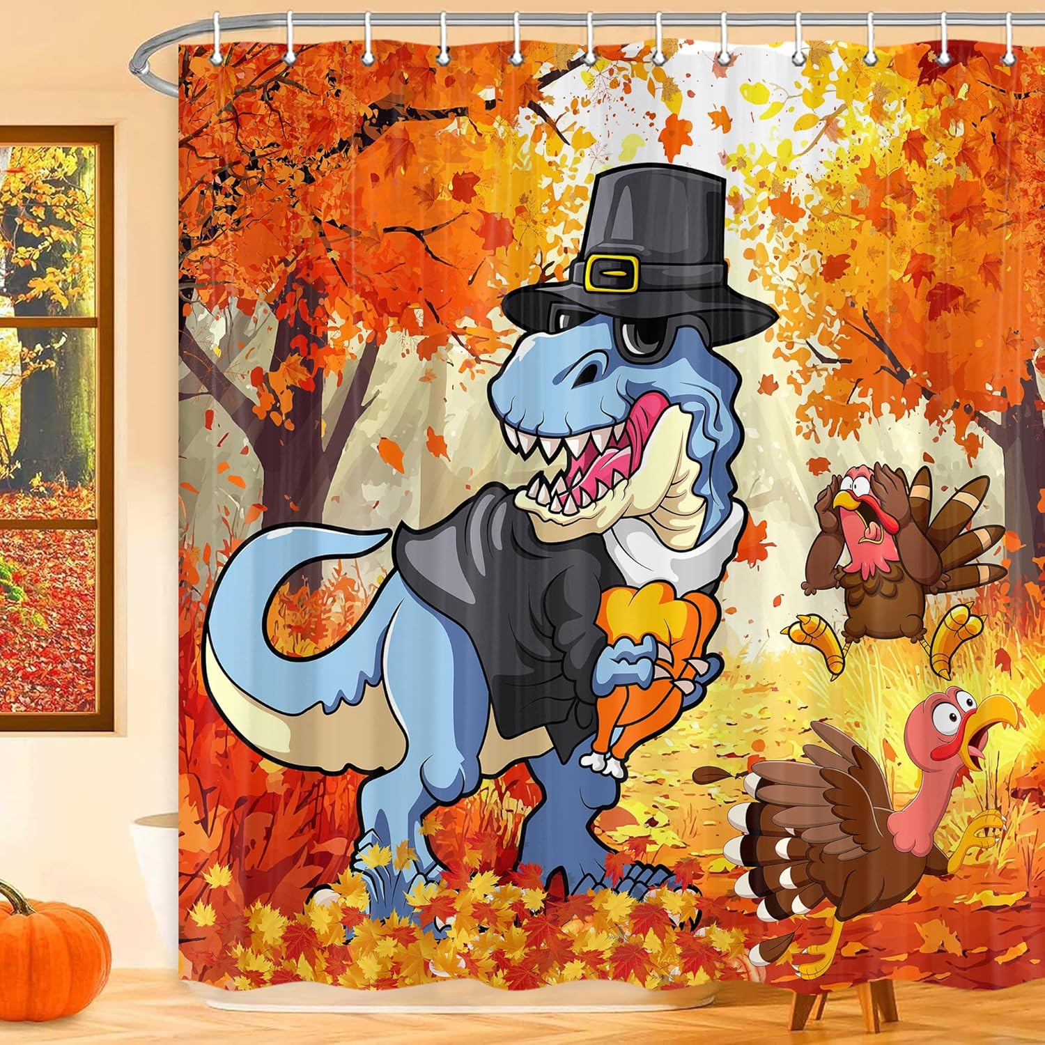 Funny Fall Thanksgiving Day Shower Curtain, Cute Turkey