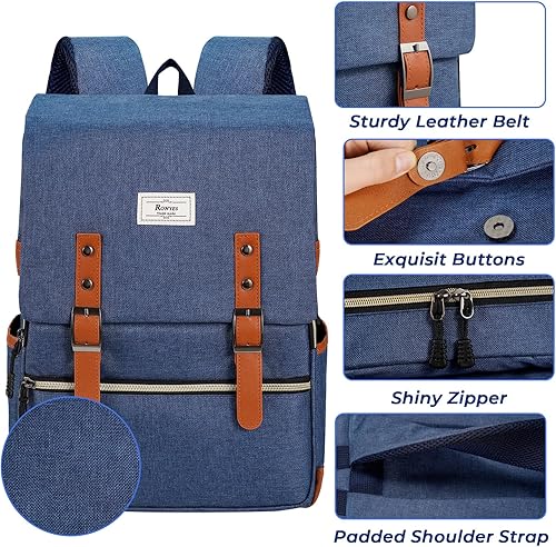 Miniatura 4 de Ronyes Mochila vintage para laptop para mujeres y hombres, mochila casual de 15.6 pulgadas con puerto de carga USB para trabajo universitario,