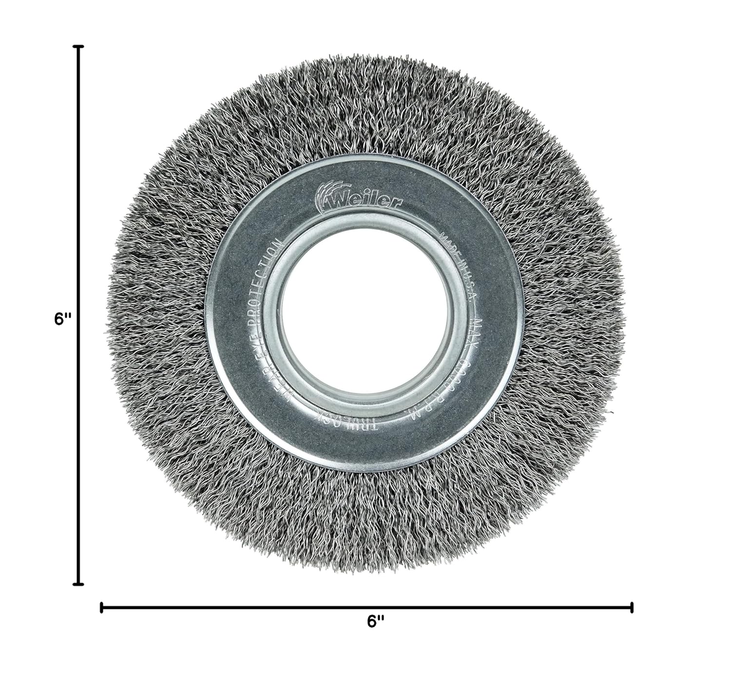 Weiler 03070 6" Wide Face Crimped Wire Wheel, .014" Steel Fill, 2" Arbor Hole, Made in the USA