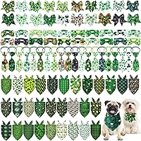 Reginary 120pcs St. Patrick's Day Dog Bandanas Bulk Set - Triangle Bandanas, Bow Ties, Floral Collars, Neckties for Small Medium Large Pets, Adjustable Washable