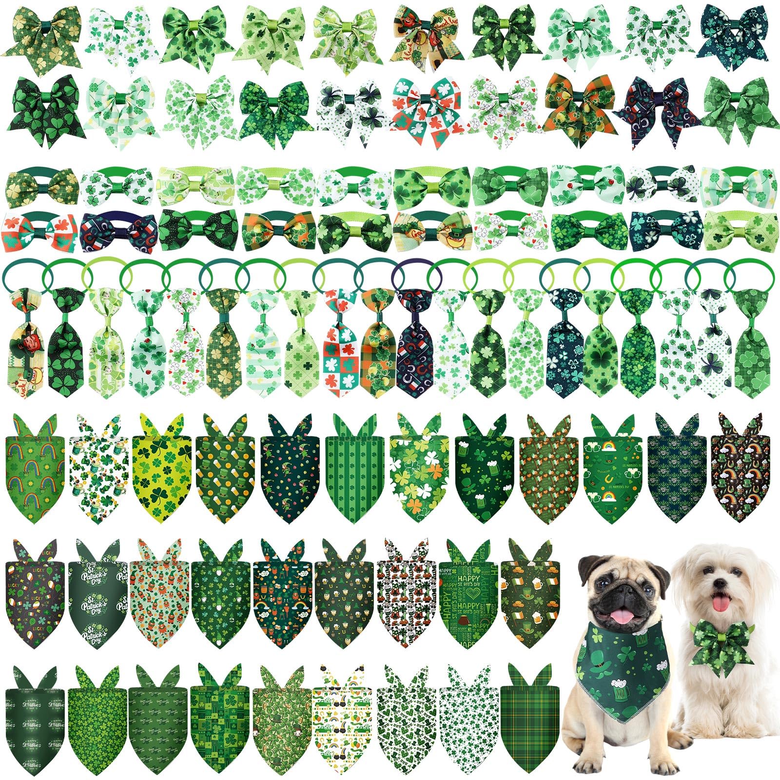 Reginary 120 Pcs Dog Bandanas Bulk Dog Bows Set Bow Ties Cat Scarf Colorful Washable Triangle Pet Kerchief Cute Bib for Summer Small Medium Large Pets Grooming Accessories Costume (St. Patrick's Day)