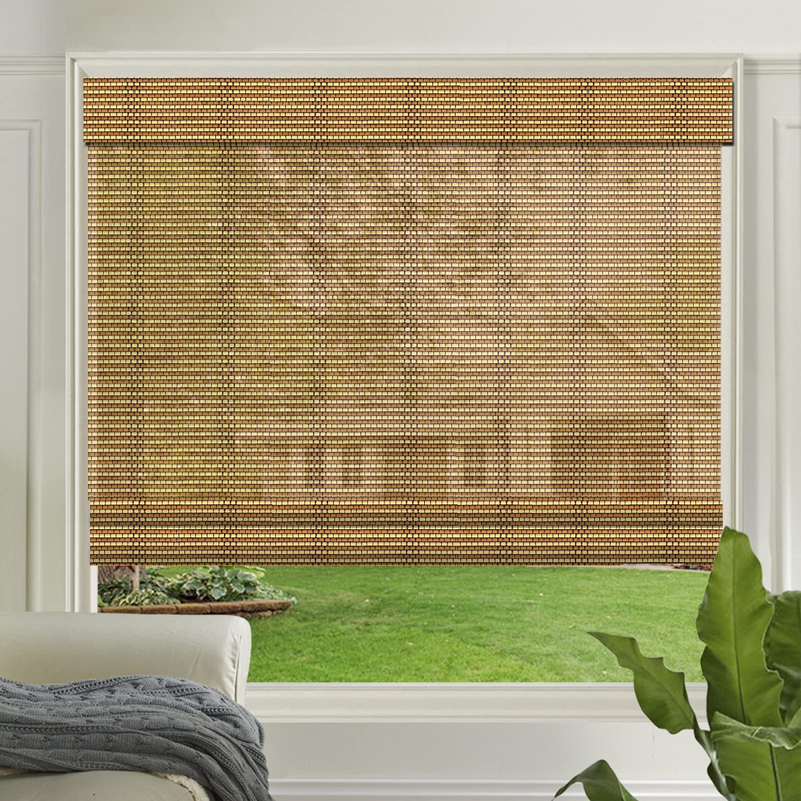 Letau Wood Cordless Roman Shades Blinds, Bamboo Window Blinds for Indoor Home, Kitchen, Office, Pattern 6