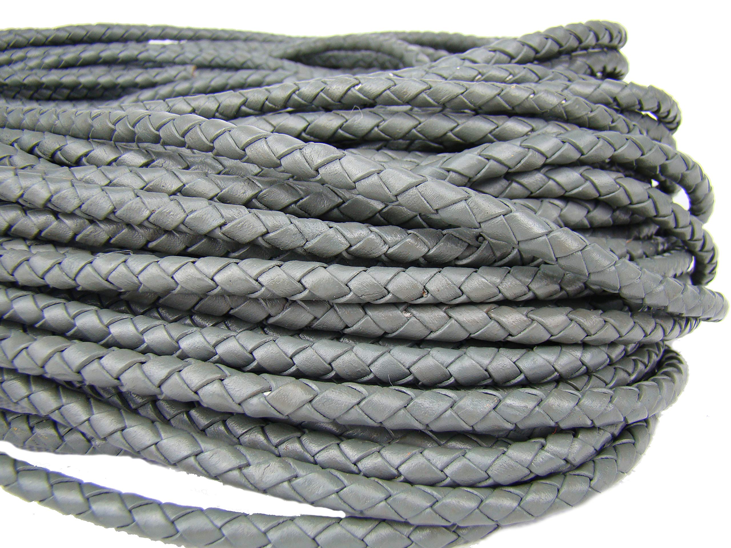 Corda di cuoio rotondo intrecciato, 5 mm -, Pelle, Grau, 1 metro