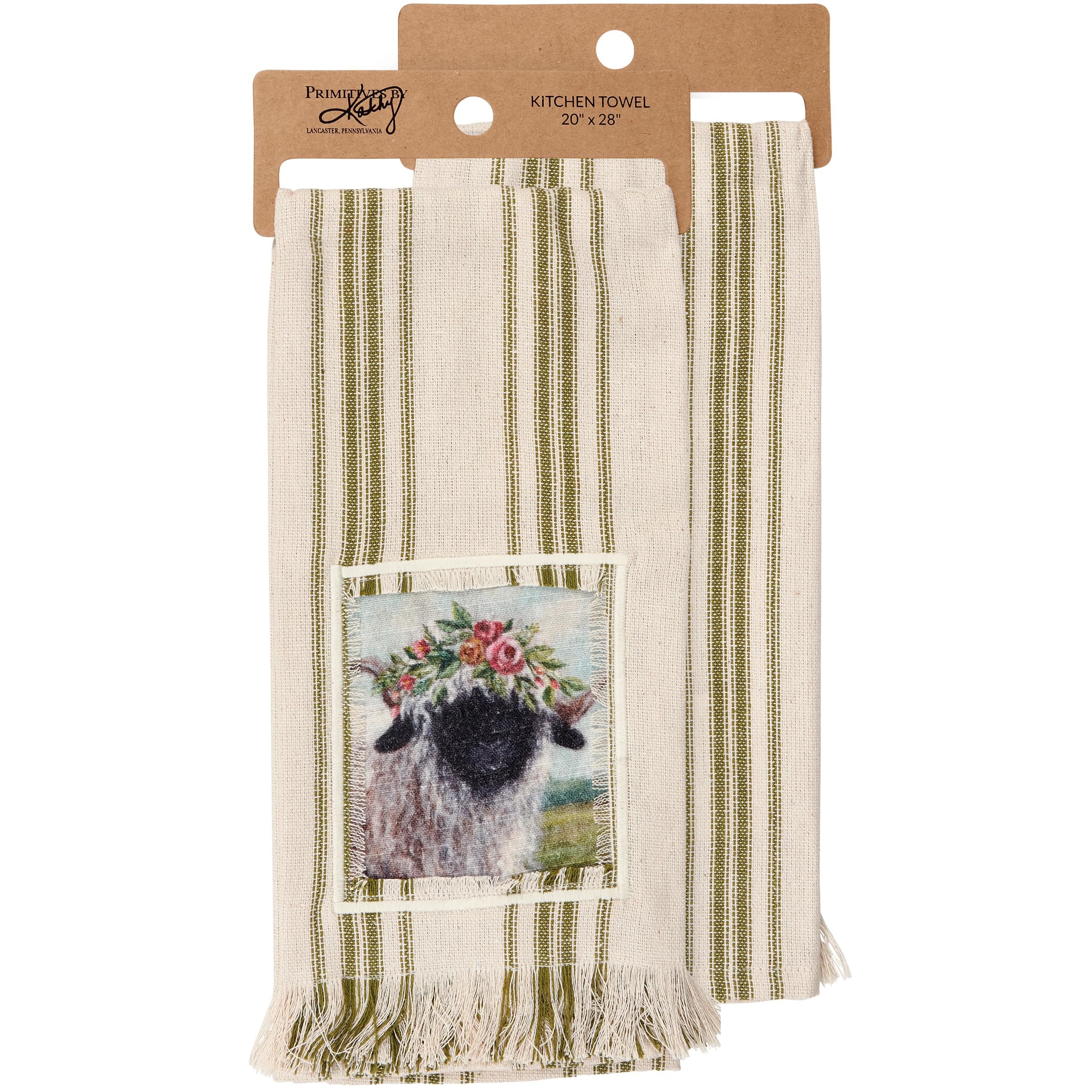 Torchon de cuisine mouton couronne florale Primitives by Kathy en coton