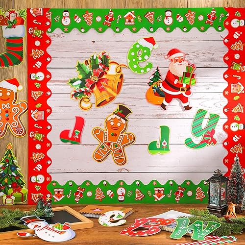 Miniatura 5 de 31 piezas de recortes de Navidad Be Merry y 30 piezas de tablero de anuncios de Navidad de invierno, bordes, árbol de Navidad, Papá Noel, muñeco de