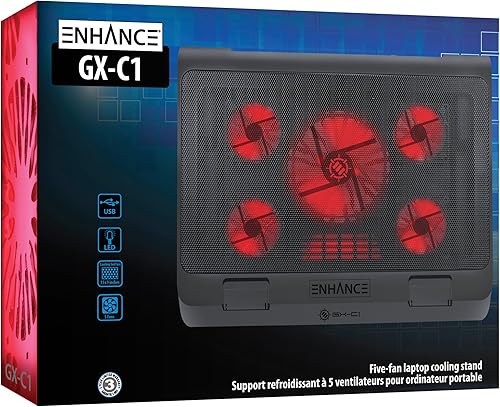 Miniatura 9 de ENHANCE Soporte de refrigeración para laptop para juegos con ventiladores LED de enfriamiento, altura ajustable y doble puerto USB para portátiles
