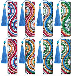 8 Pack Paint by Number Bookmarks, Simple Paint by Number Wood Bookmarks with Tassel, DIY Acrylic Easy Paint by Numbers Kit for Adults Beginner 7x2 Inch