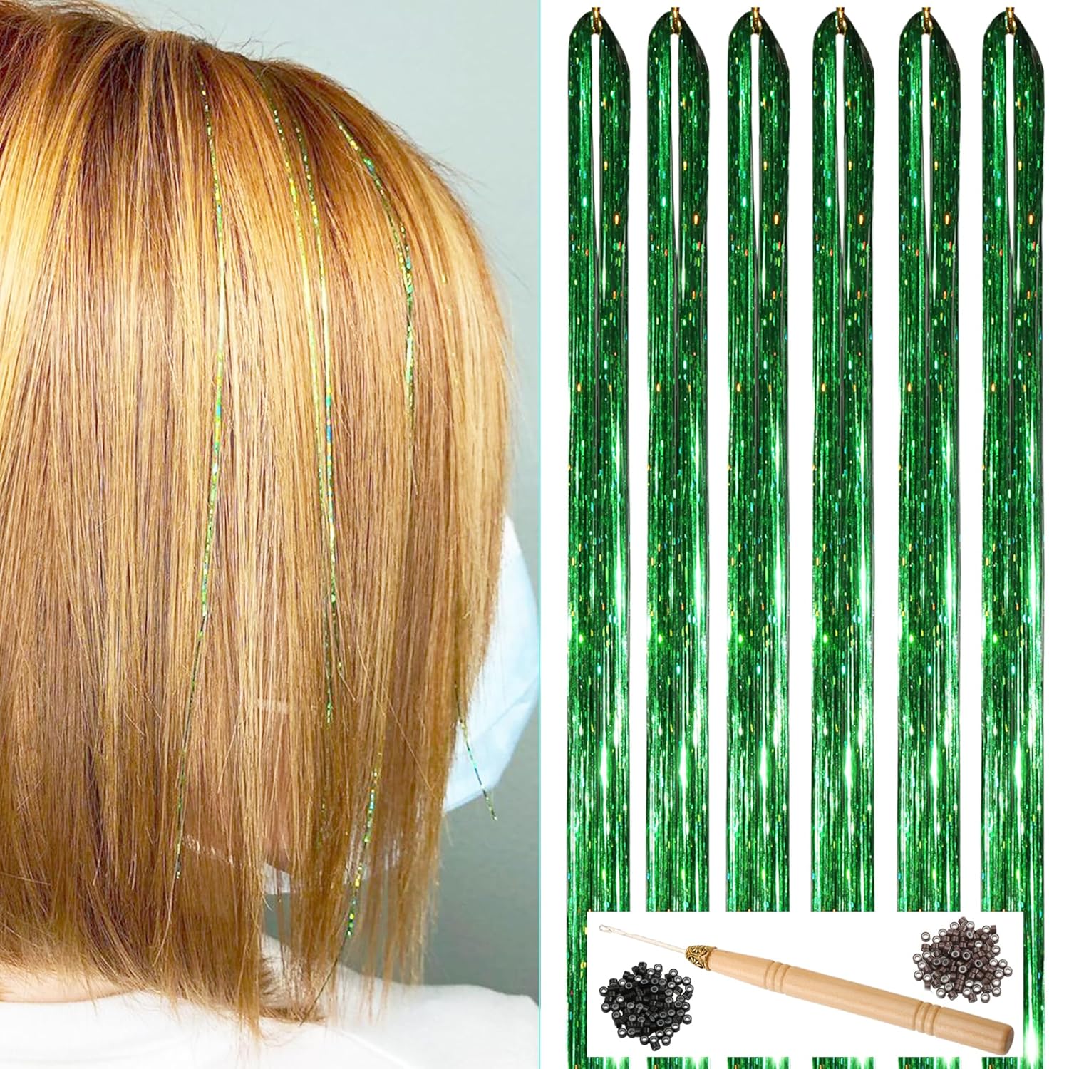 NIACONN 1200 Strands Hair Tinsel Kit, Fairy Hair Glitter Tinsel Hair Extensions for