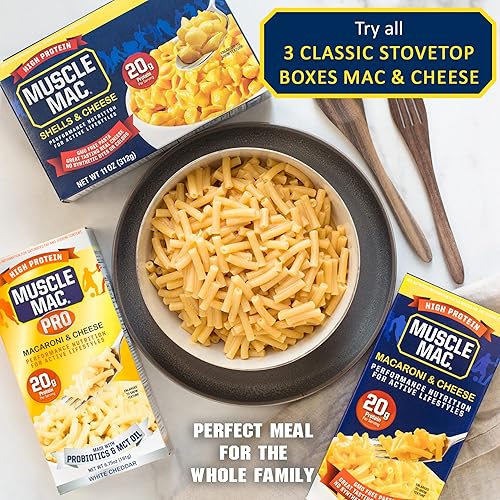 Miniatura 4 de Muscle Mac Cena de macarrones y queso con alto contenido de proteínas con queso real, 0.71 oz de proteína, 6.75 oz (paquete de 10)