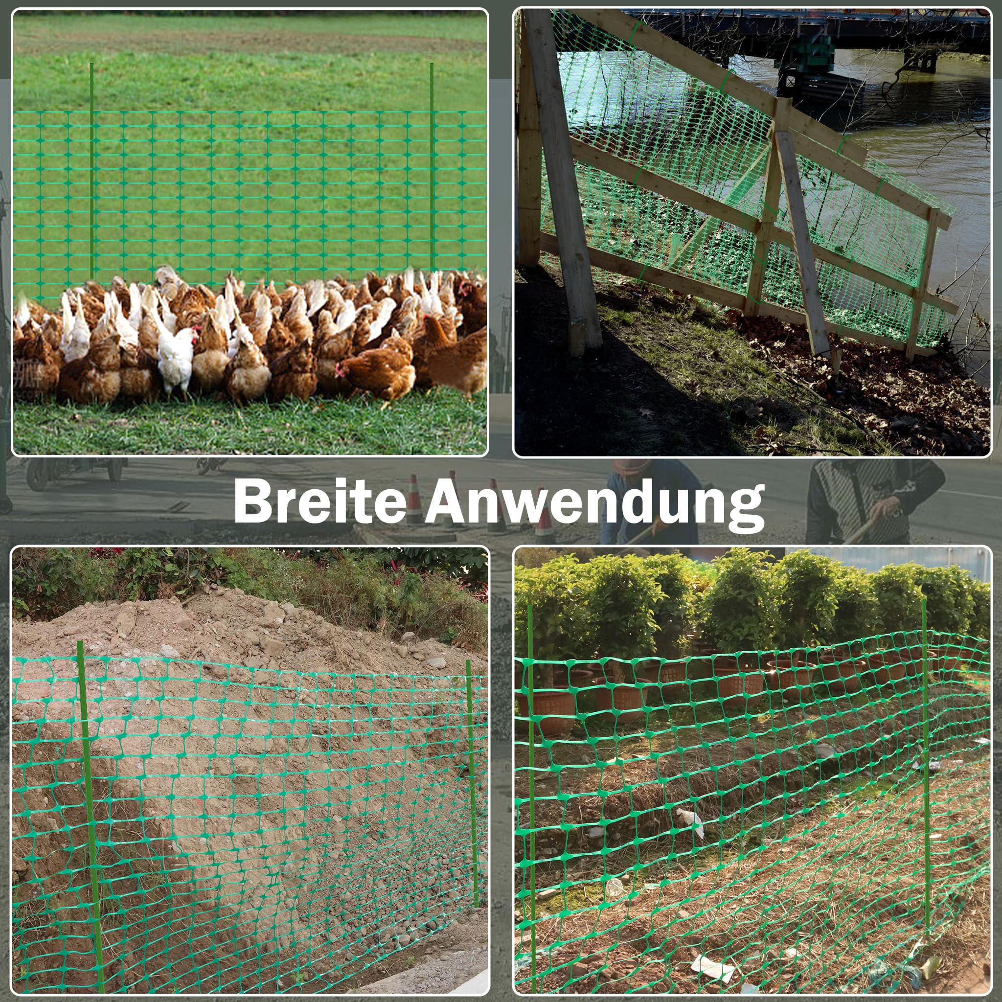XMTECH Filet d'avertissement de sécurité 50 m - 1 m de haut avec 50 piquets, vert, clôture de chantier, filet de protection pour zones de sécurité et de danger (1 rouleau)