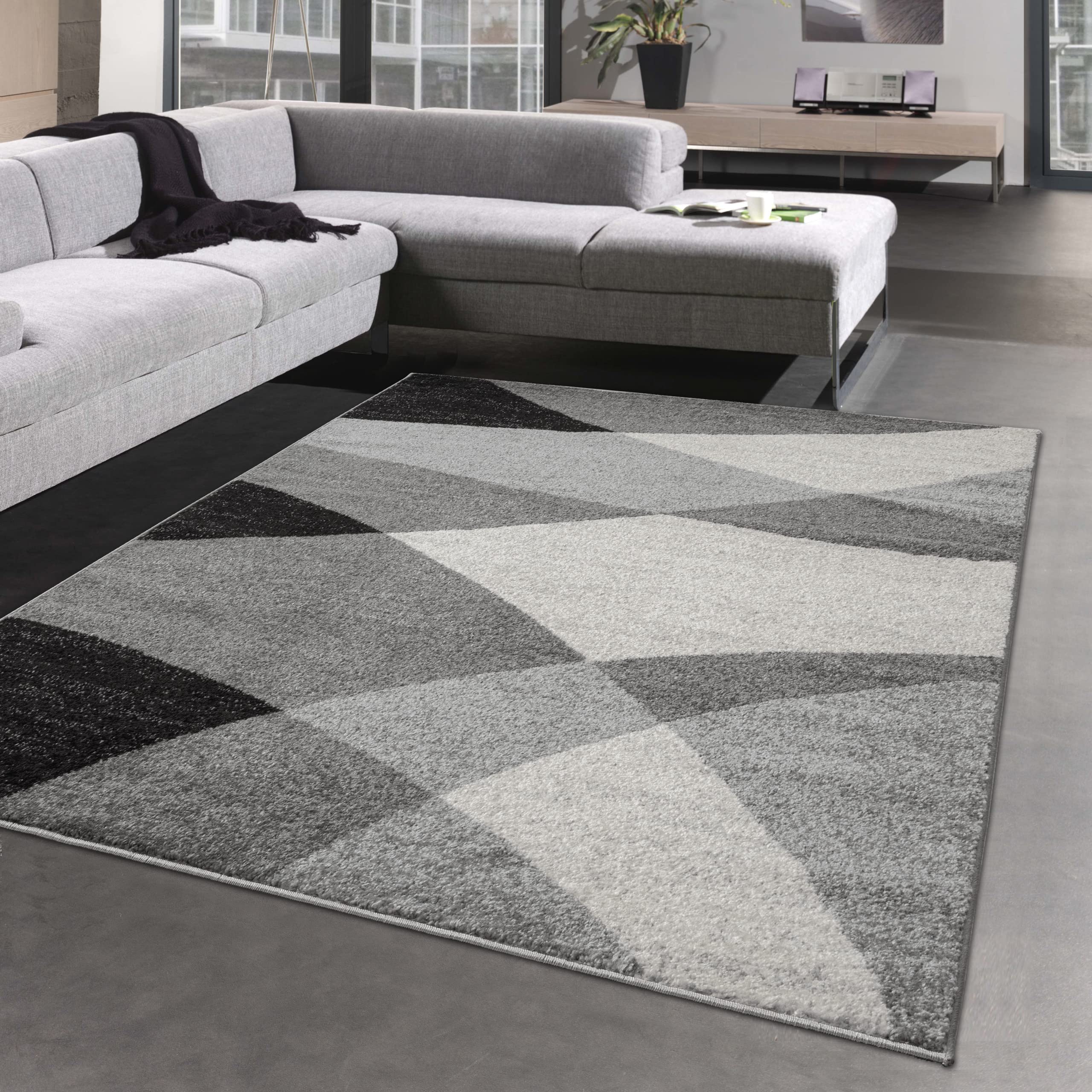 Tapis anthracite et crème 120x160 cm à carreaux ondulés design moderne