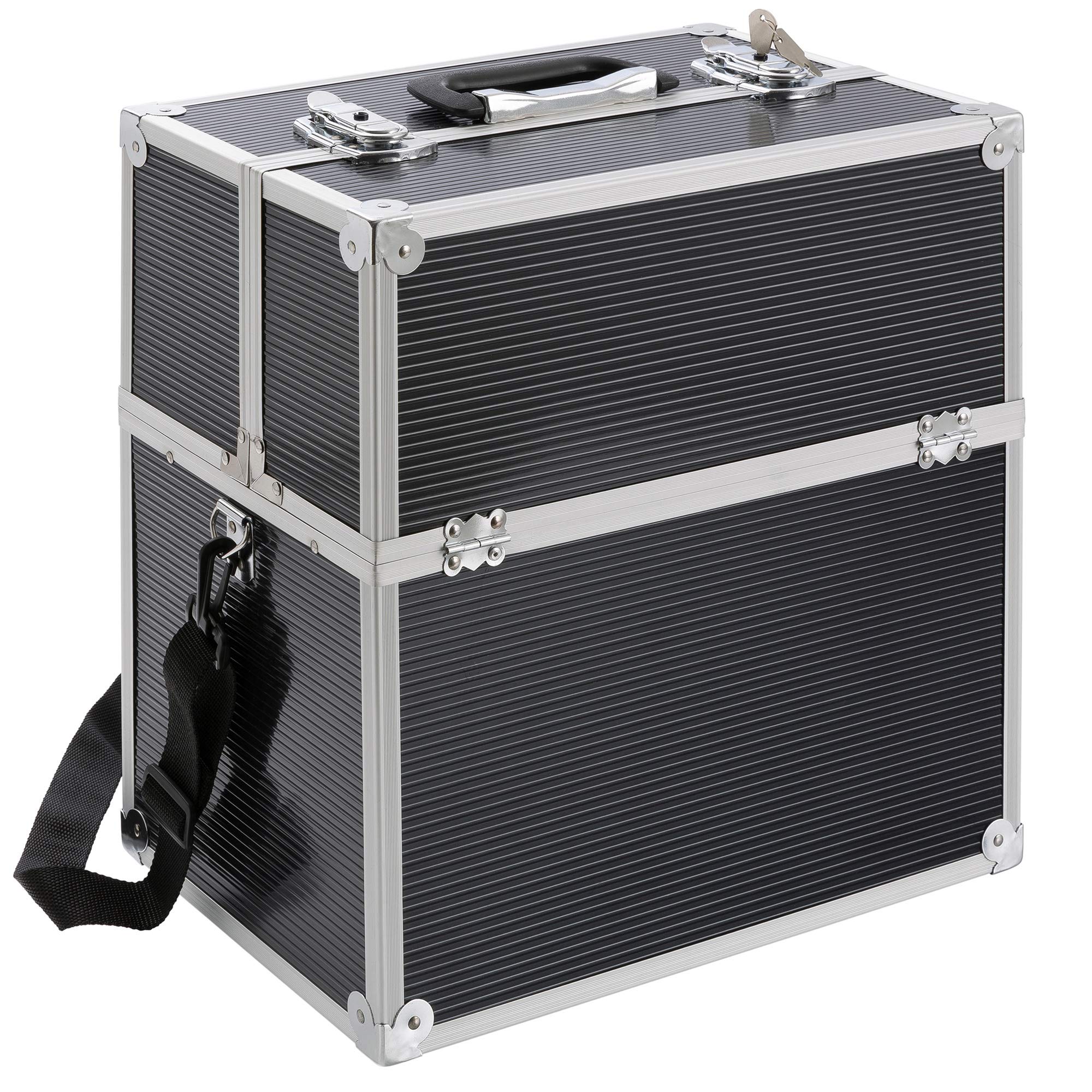 Arebos Maletín de Cosmético | 26L | Maletín de Maquillaje | Correa de Transporte incluida | 13x Separadores | Aluminio | Cerradura y Llave Incluidas | Estantes Plegables | 39 x 36 x 23 cm