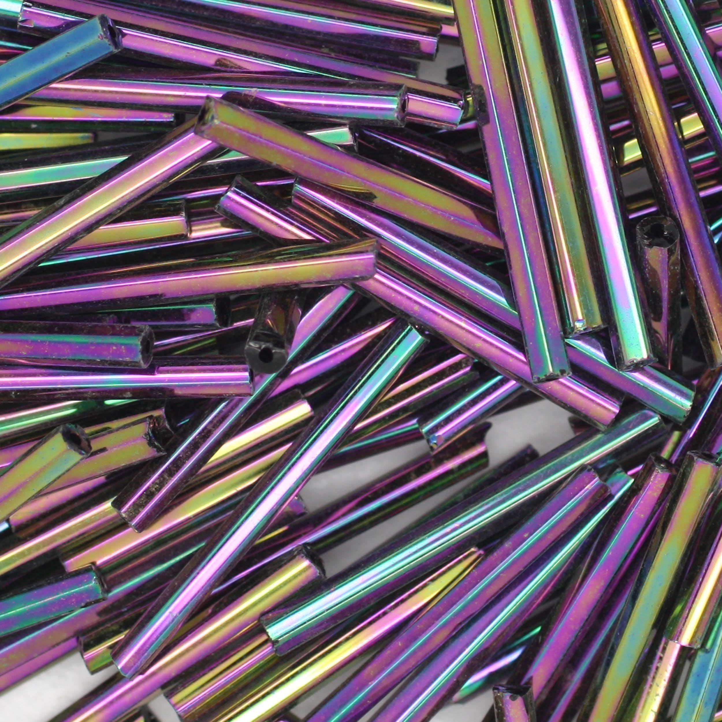 Metallic Purple Iris Rainbow 25mm 1" Extra Long Bugle Beads Czech Glass