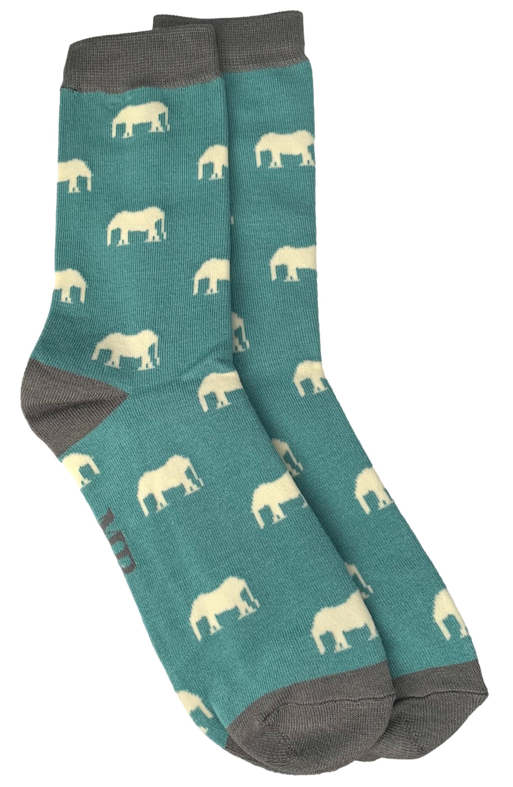 Purple Possum® Mens Socks Novelty Elephants Fun Bamboo Cotton Blend Elephant Print UK Shoe Size 8-12 Gift Idea (Green)