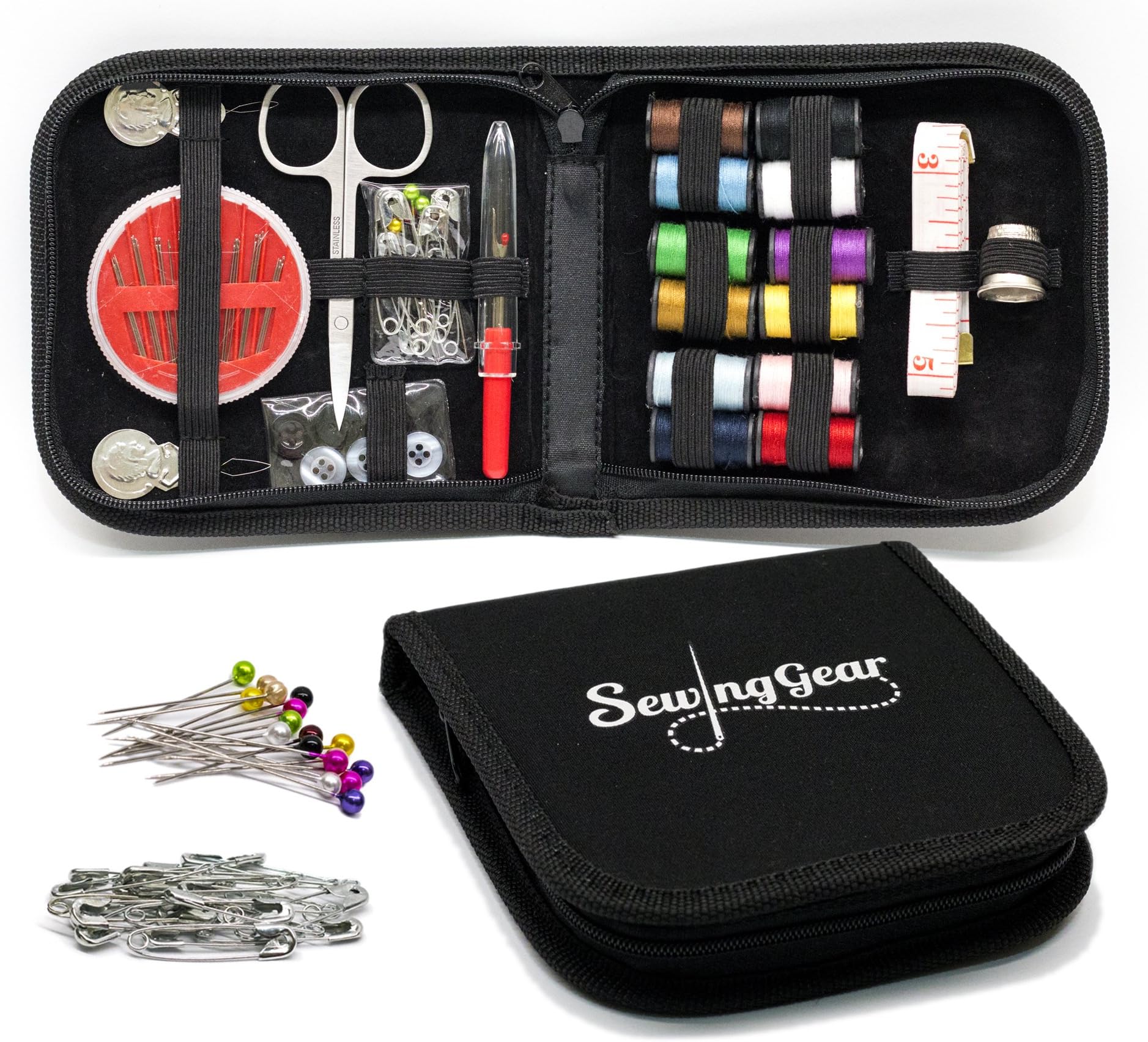 Compact Sewing Kit for Home, Travel, Camping & Emergency. Best Gift for Kids, Girls, Beginners & Adults. Quality Premium Mini Sew Supplies Set. Expansive Case with 100 Extra Pins & Safety Pins