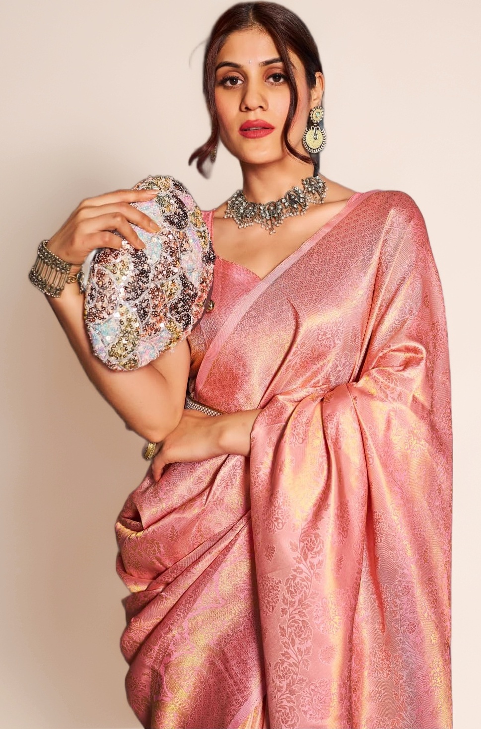 SWORNOF Womens Kanjivaram Silk Saree with Zari Woven Saree With Blouse Piece