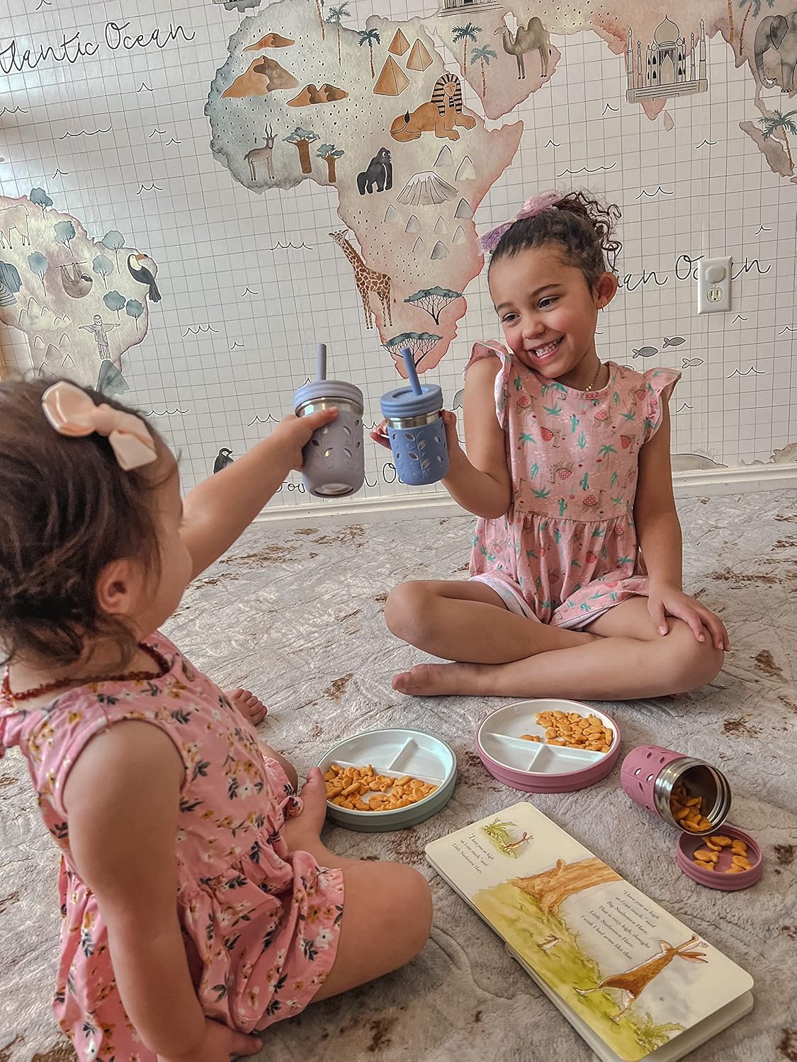  | Elk and Friends Kids Porcelain White Plates with Silicone Sleeves | Divided Plates | Suitable for Kids/Toddlers | Microwave & Dishwasher Safe | Non Slip | Snack Dishes: Plates