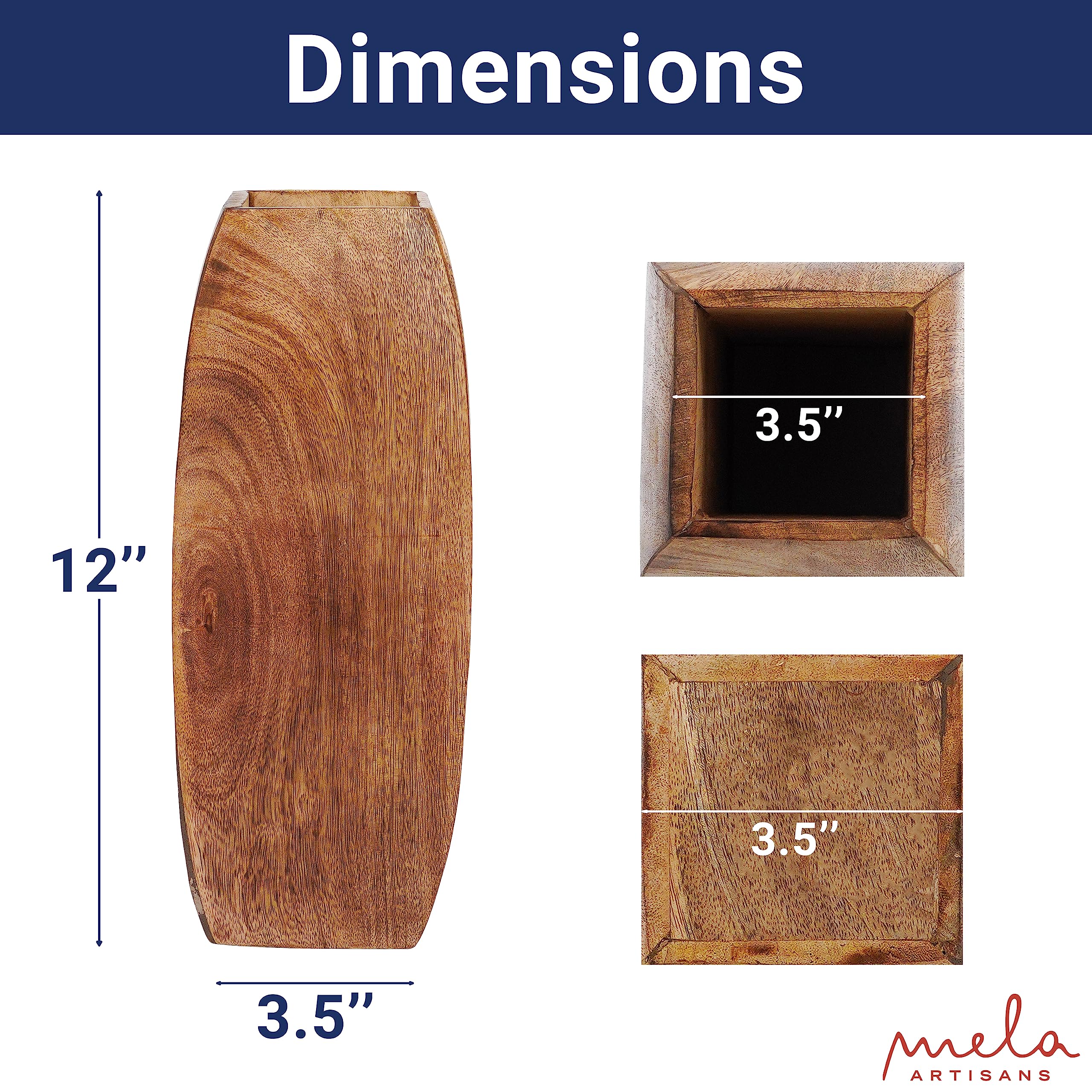 Mela Artisans Large Wood Vase - Manas Style with Medium Burnt Finish | 12