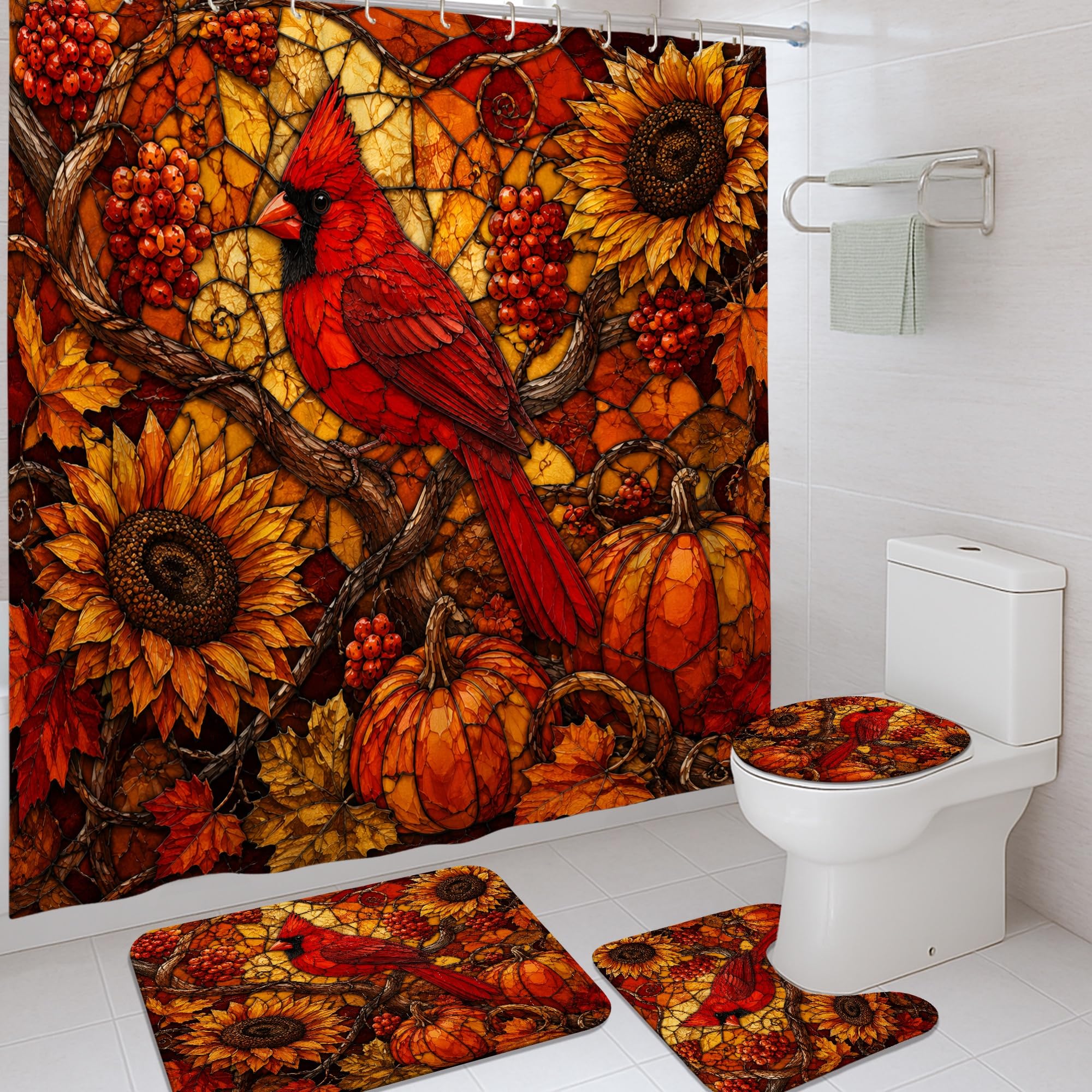 Rideau de douche tournesol rustique et tapis pour salle de bain d'automne chaleureuse